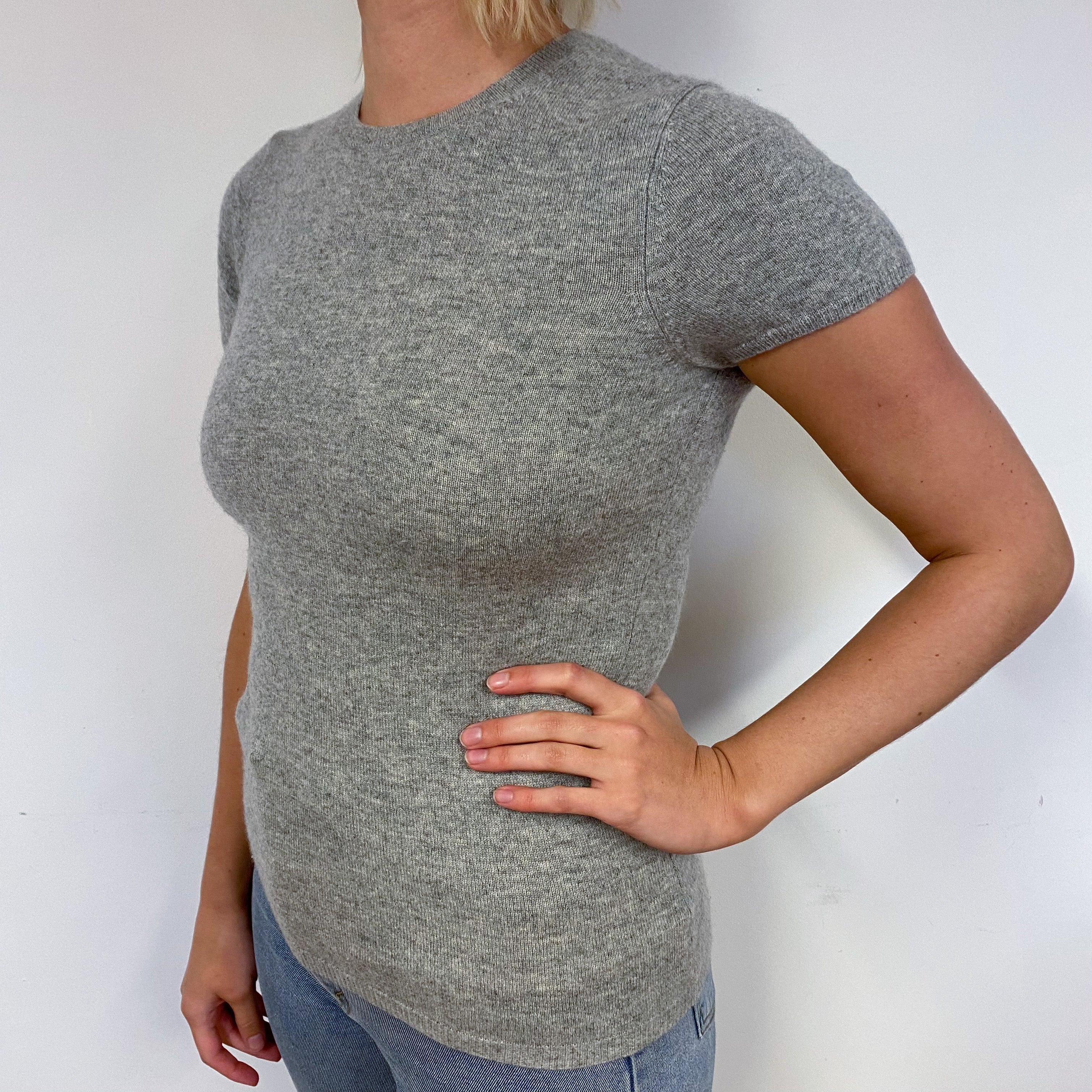 Ash Grey Cashmere Short Sleeve Jumper Small