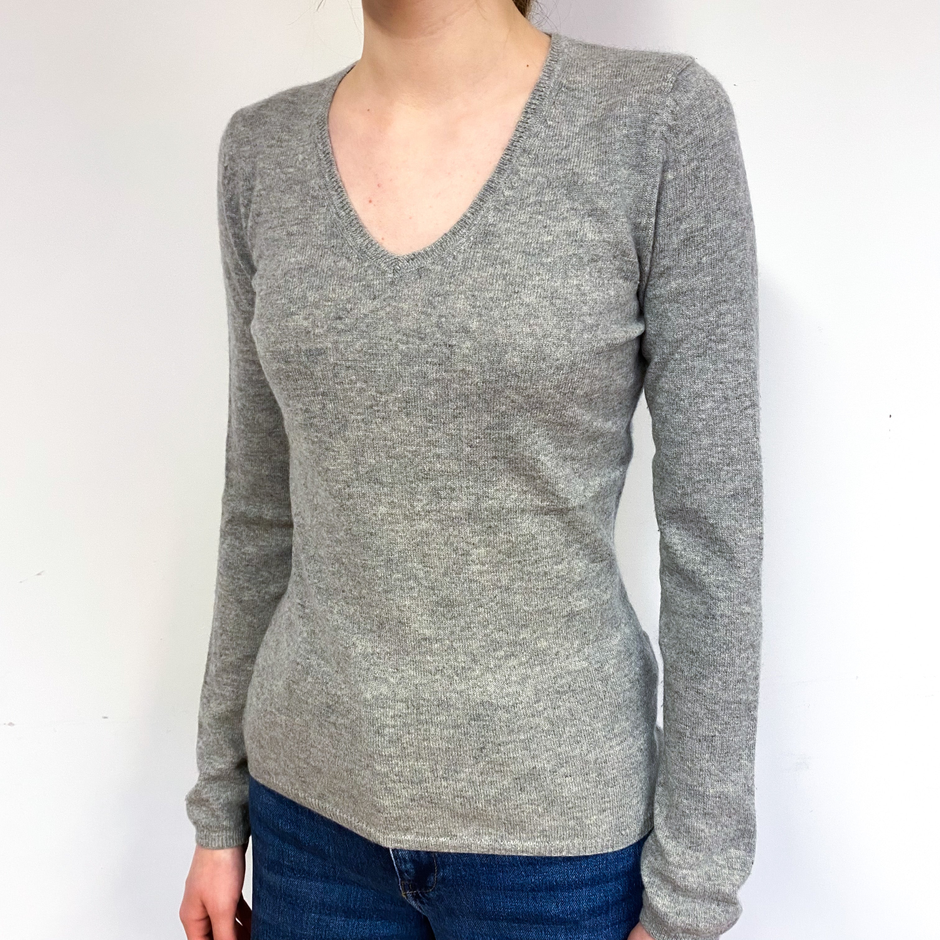 Ash Grey Cashmere V-Neck Jumper Extra Small