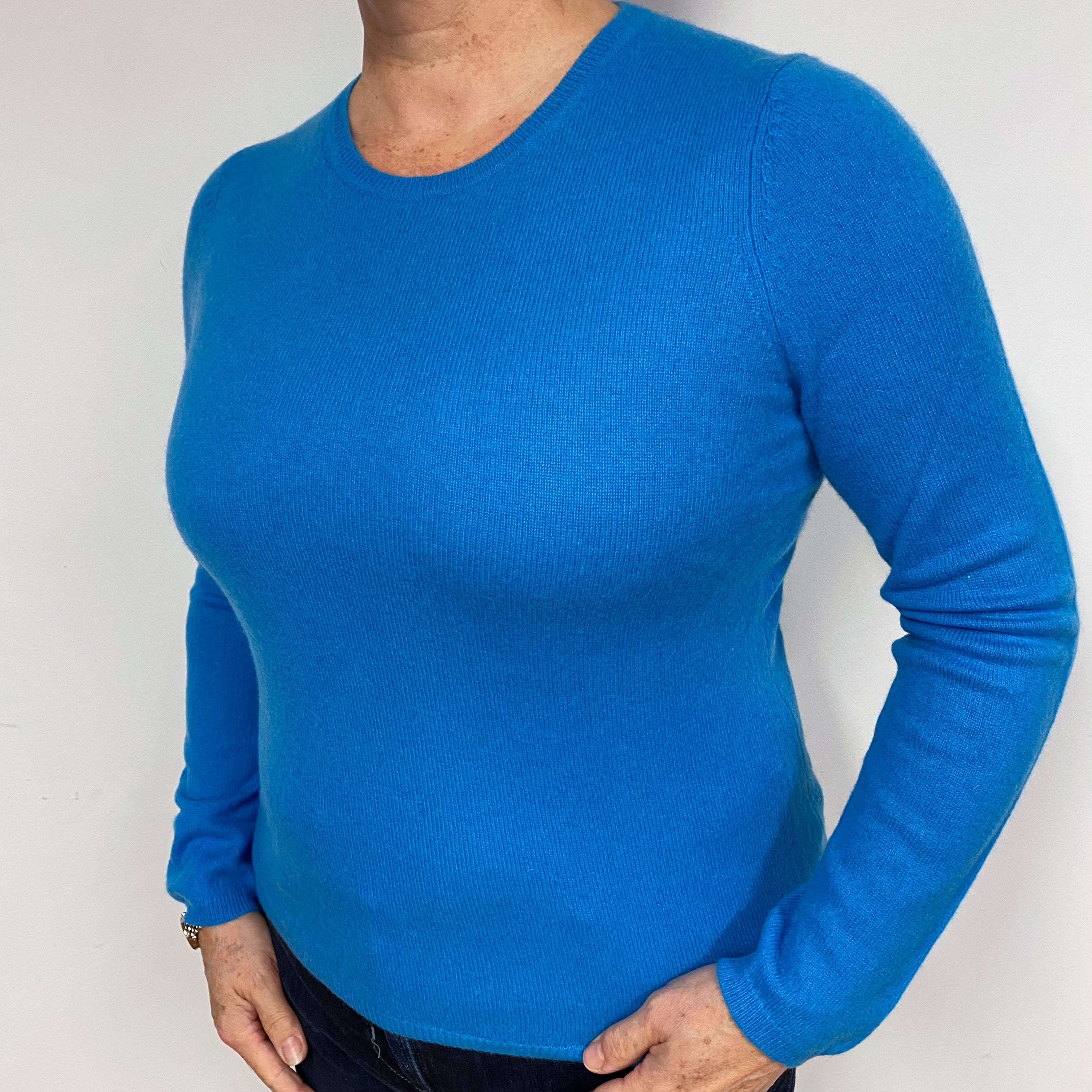 Aqua Blue Cashmere Crew Neck Jumper Large