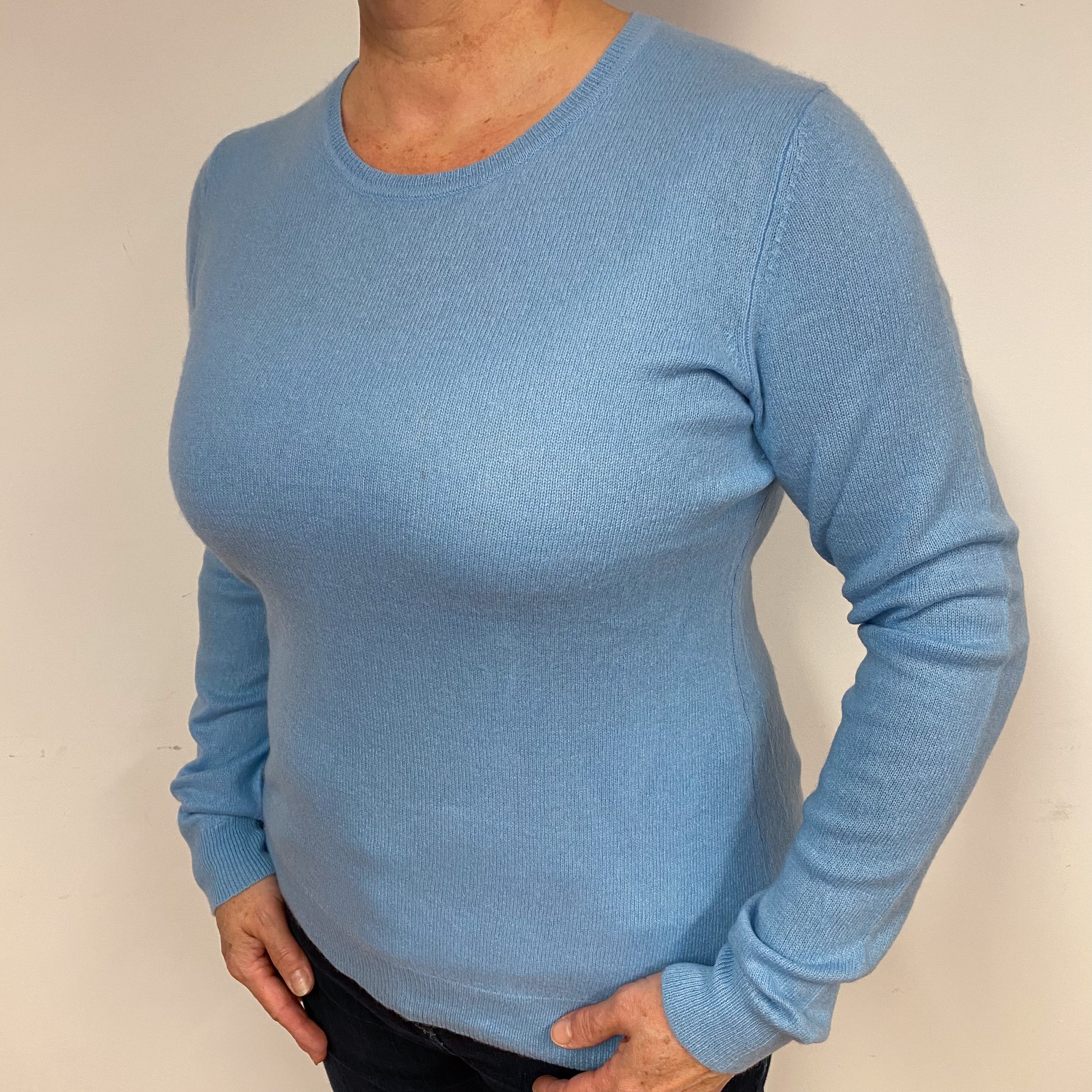 Aqua Blue Cashmere Crew Neck Jumper Large