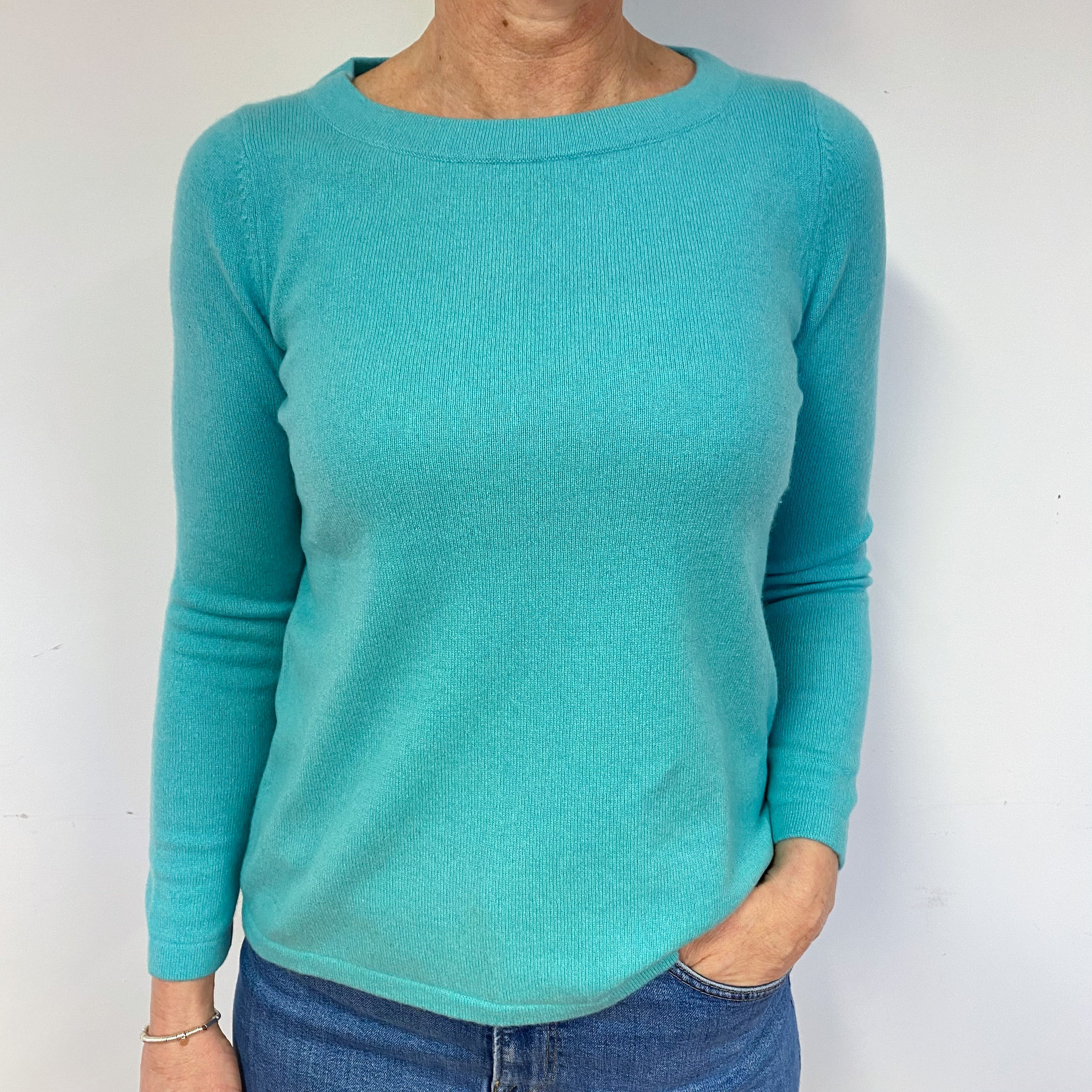 Aqua Green Cashmere Crew Neck Jumper Medium