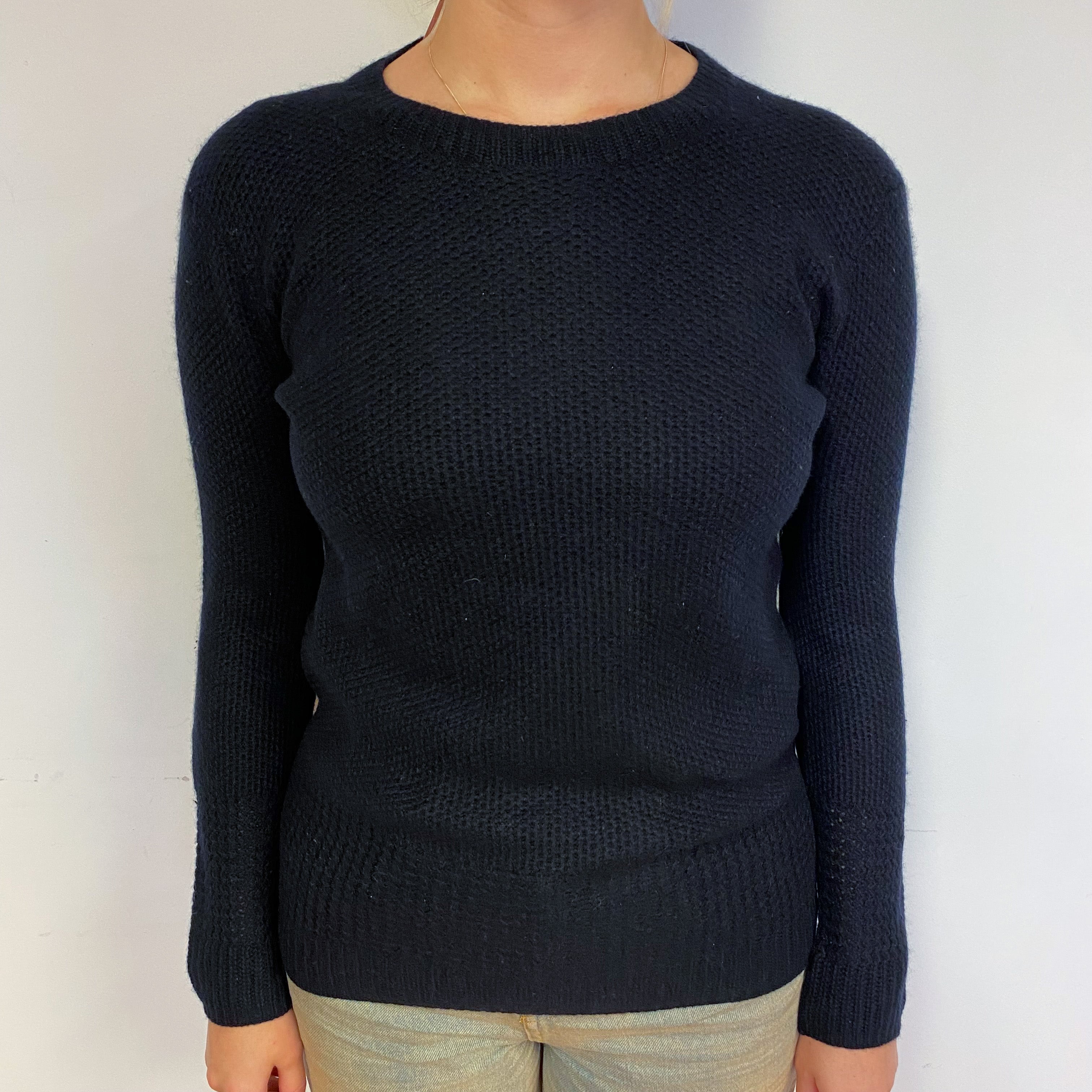 All Saints Black Cashmere Waffle Crew Neck Jumper