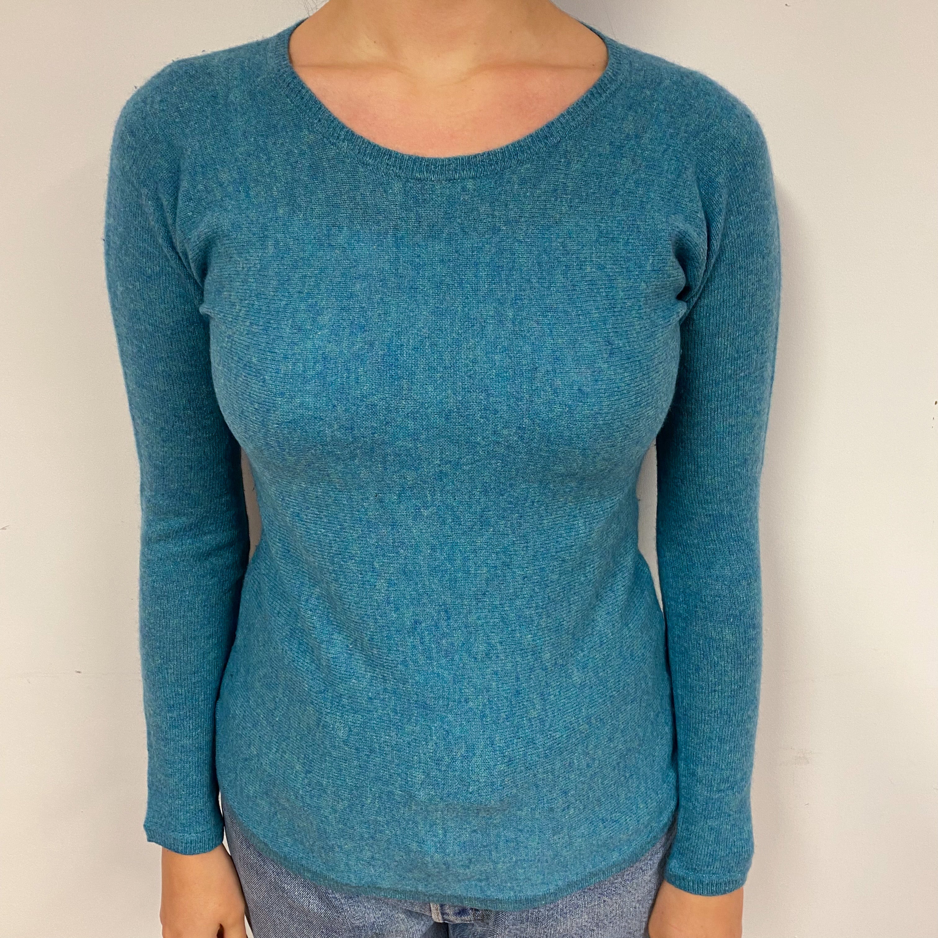 Aqua Blue Cashmere Crew Neck Jumper Small