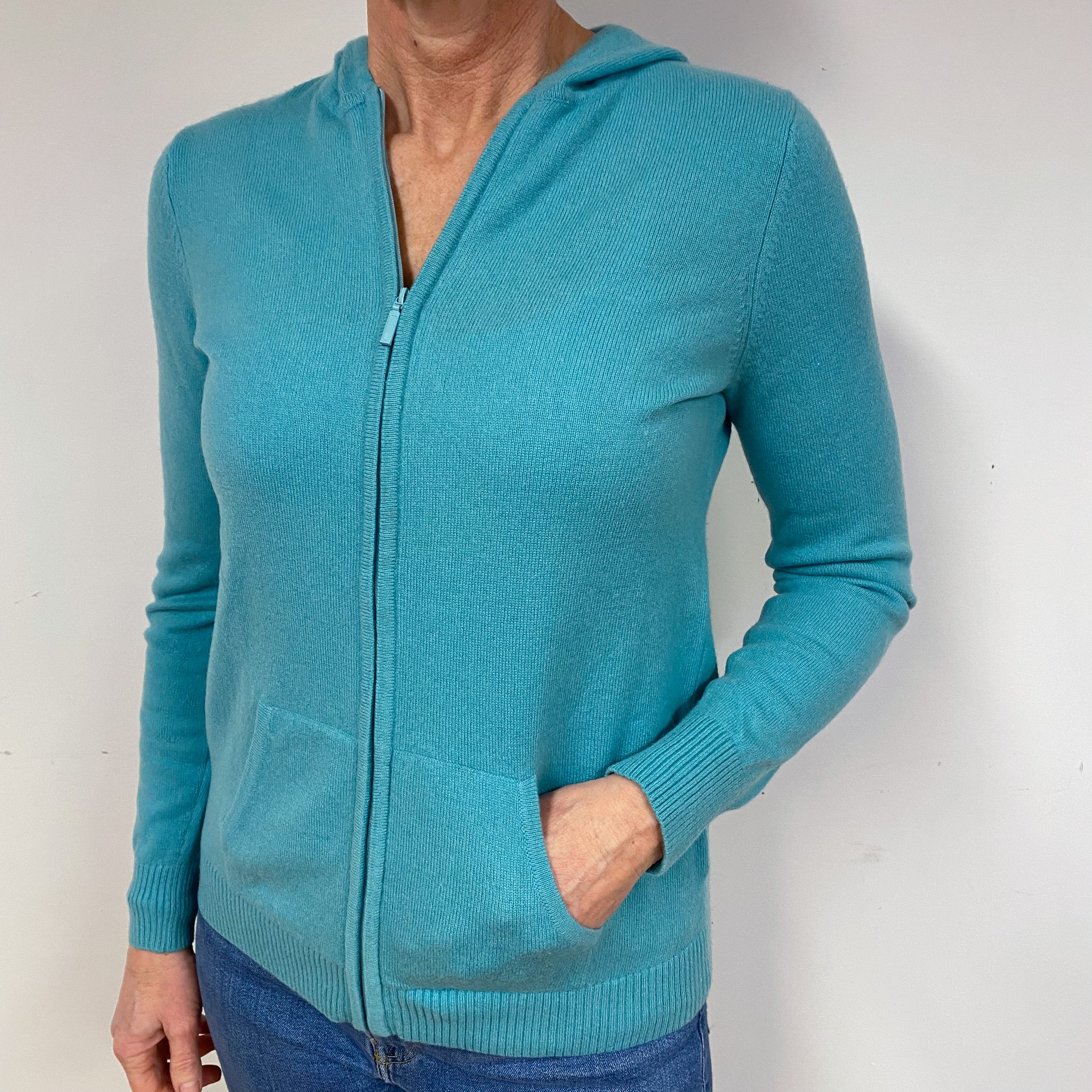 Aqua Blue Cashmere Hoodie Jumper Medium