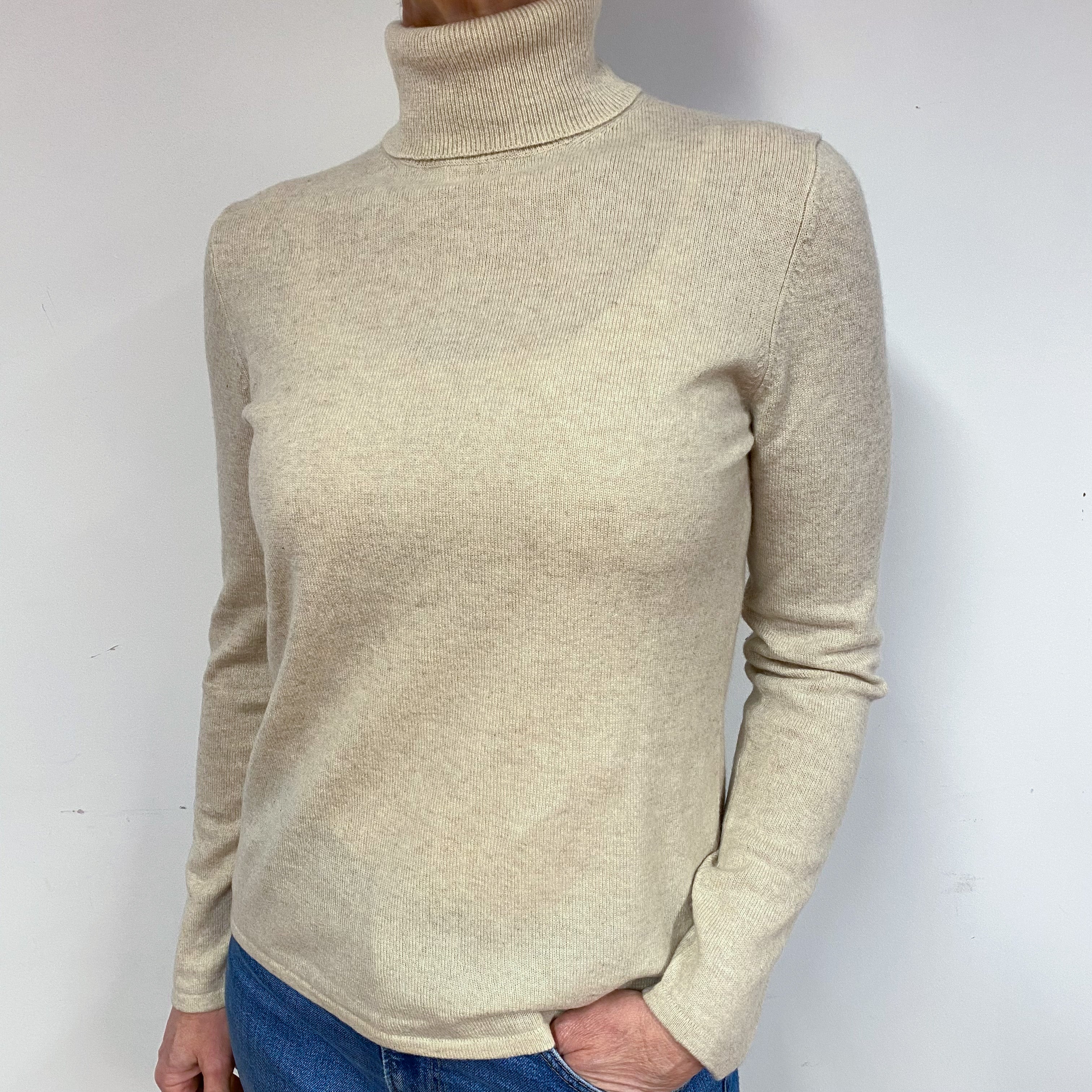 Beige Cashmere Polo Neck Jumper Medium