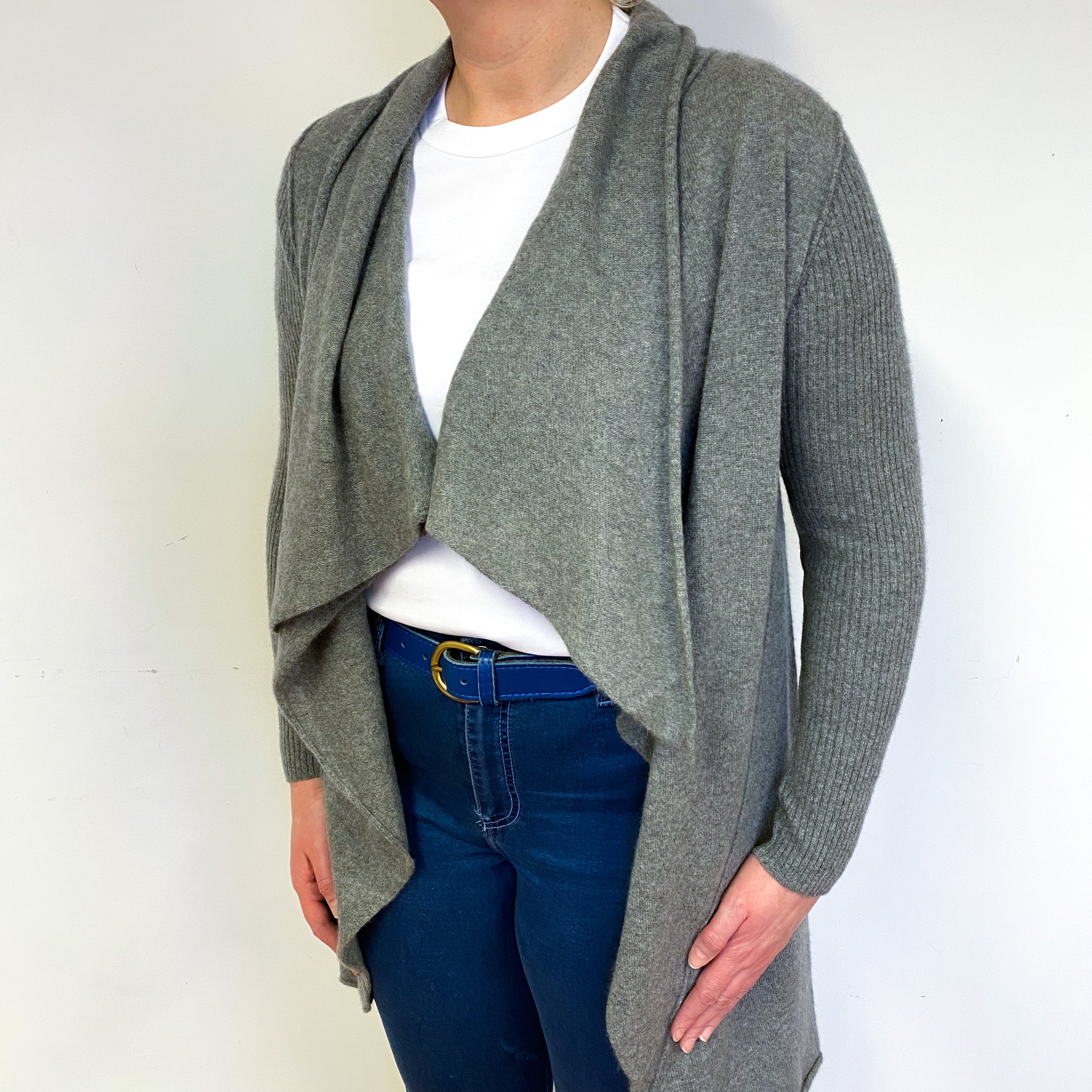 Ash Grey Cashmere Waterfall Cardigan Large