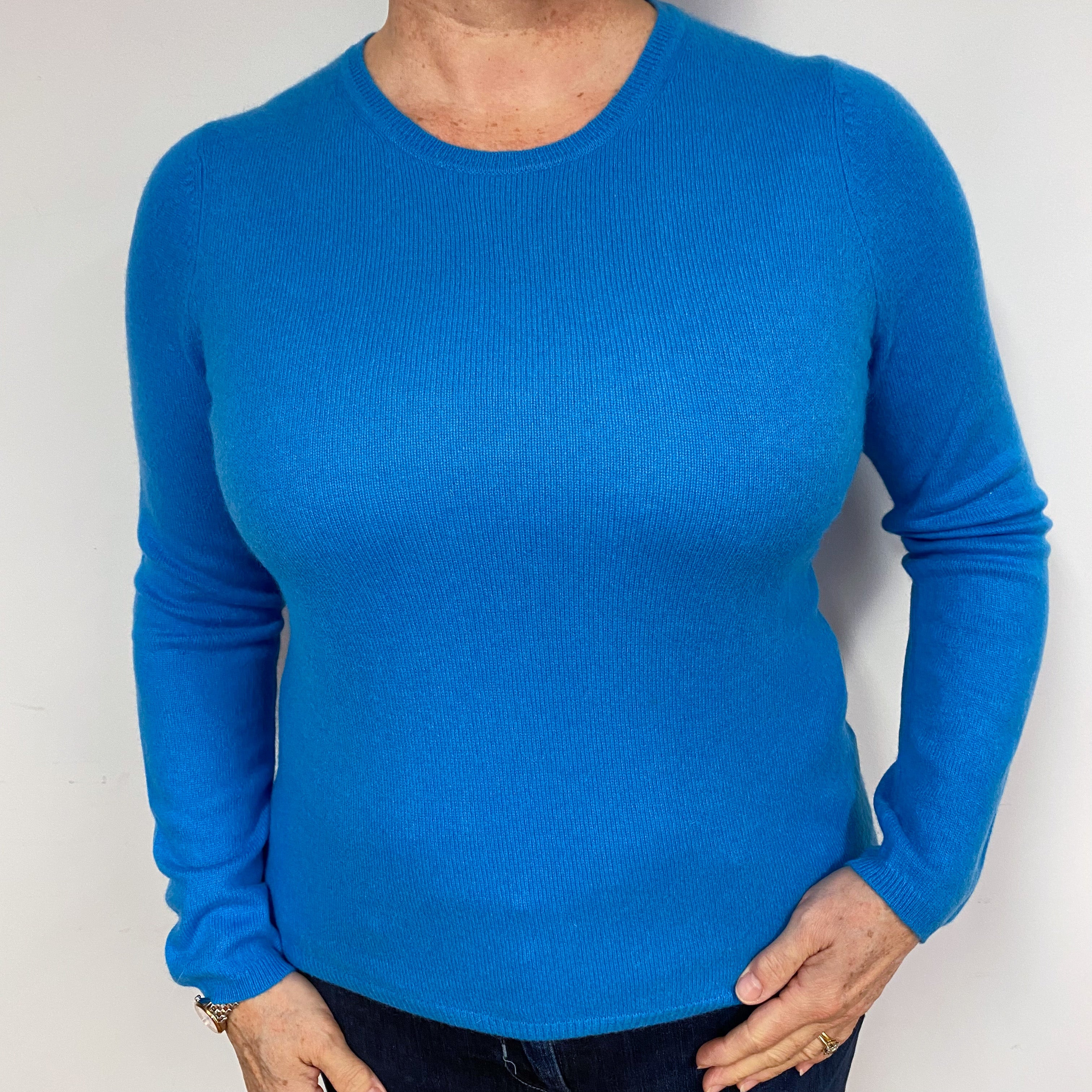 Aqua Blue Cashmere Crew Neck Jumper Large