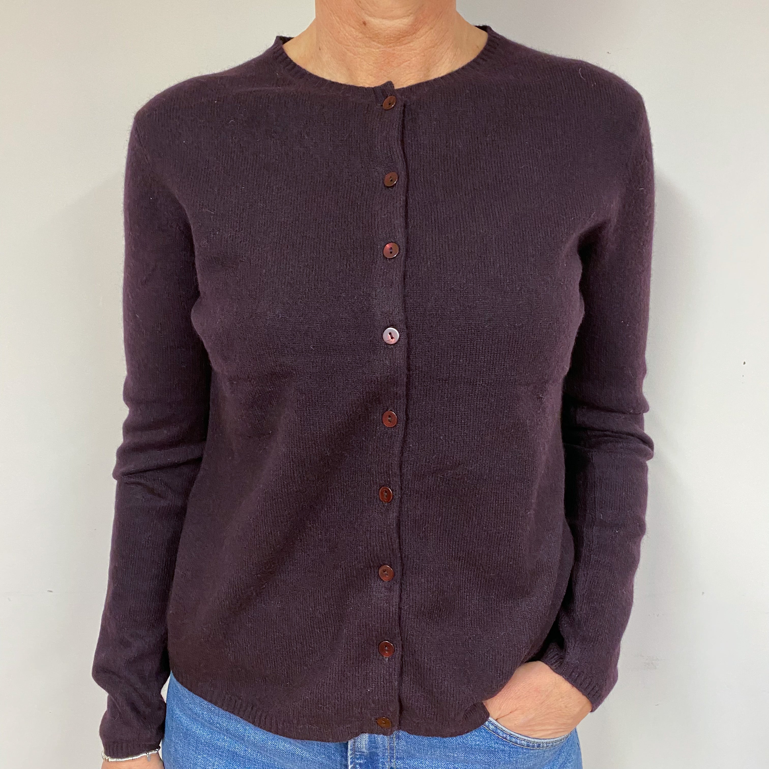 Aubergine Purple Cashmere Cardigan Medium