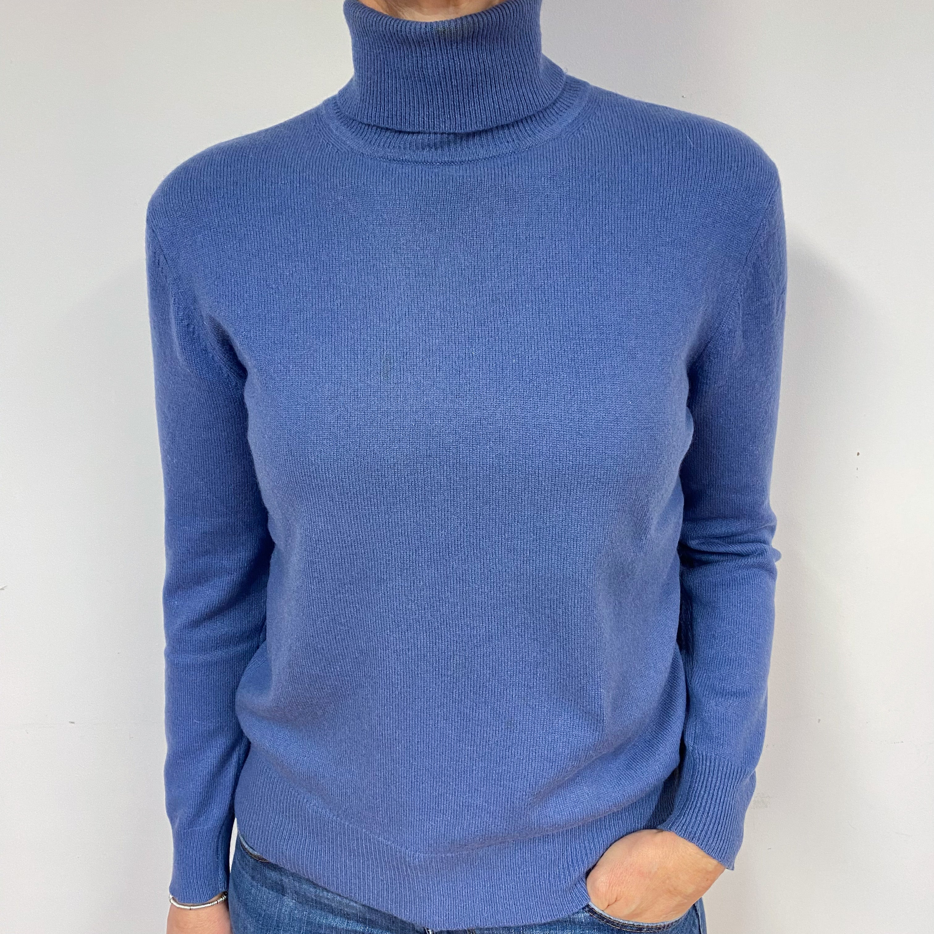 Air Force Blue Cashmere Polo Neck Jumper Medium