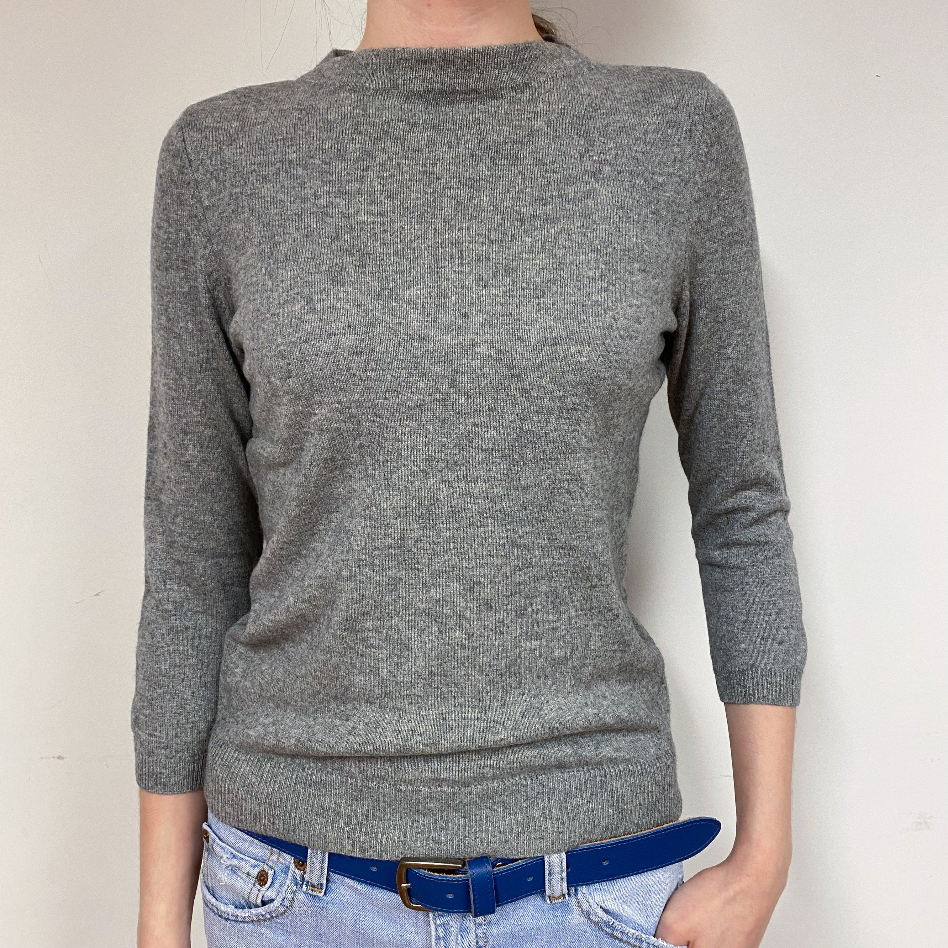 Ash Grey 3/4 Sleeve Cashmere Crew Neck Jumper Extra Small