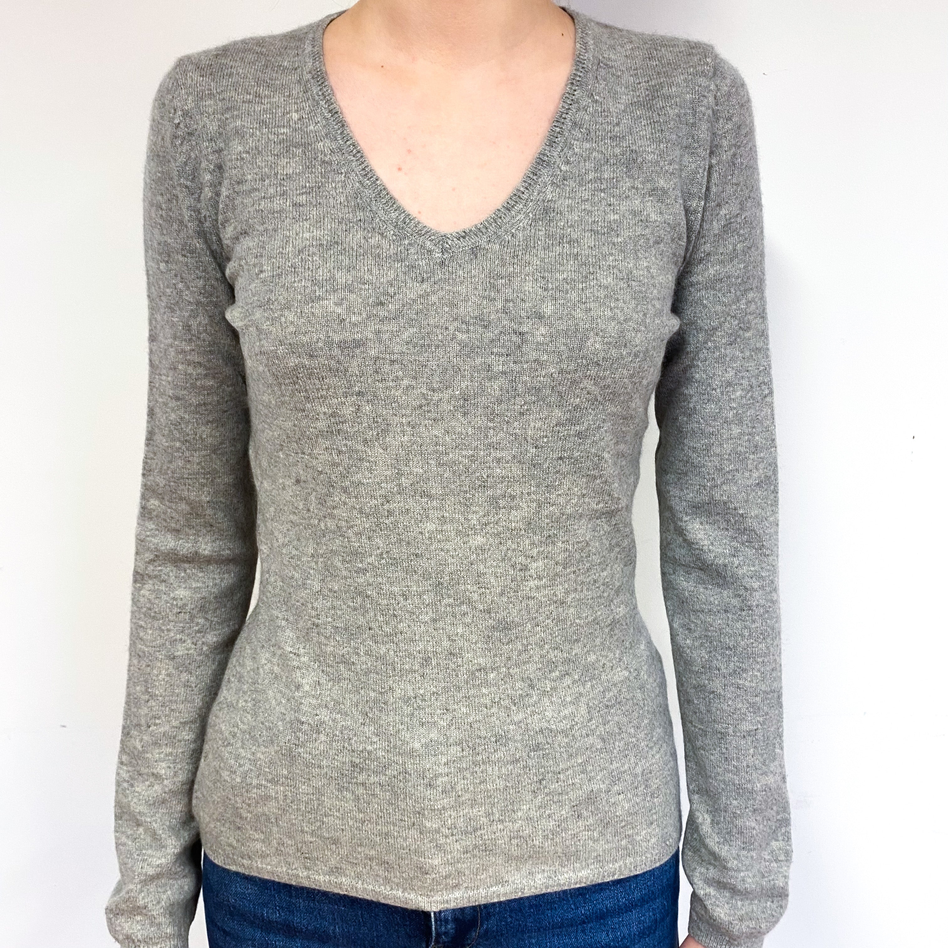 Ash Grey Cashmere V-Neck Jumper Extra Small