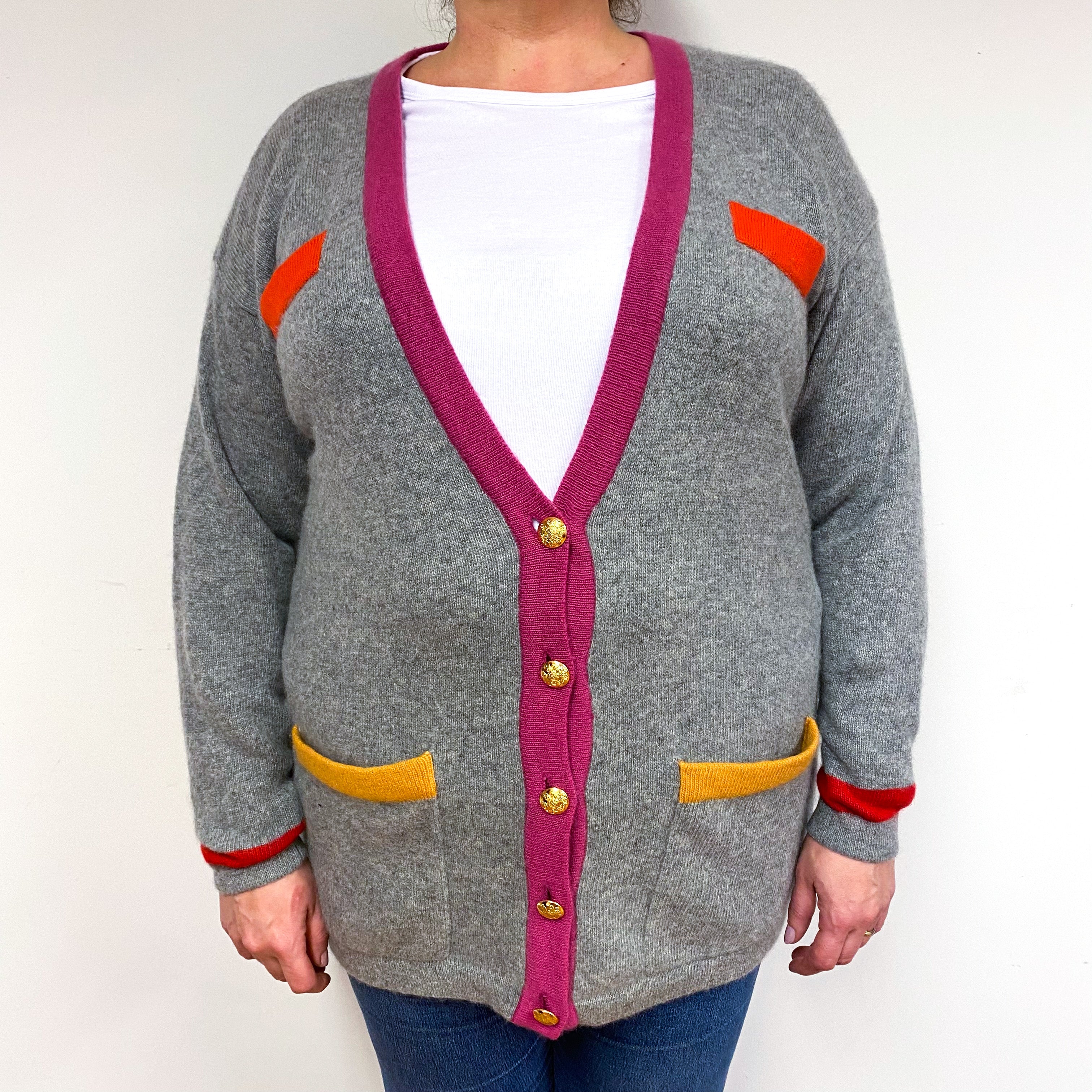 1980’s Vintage Grey Pink Cashmere Cardigan Extra Large