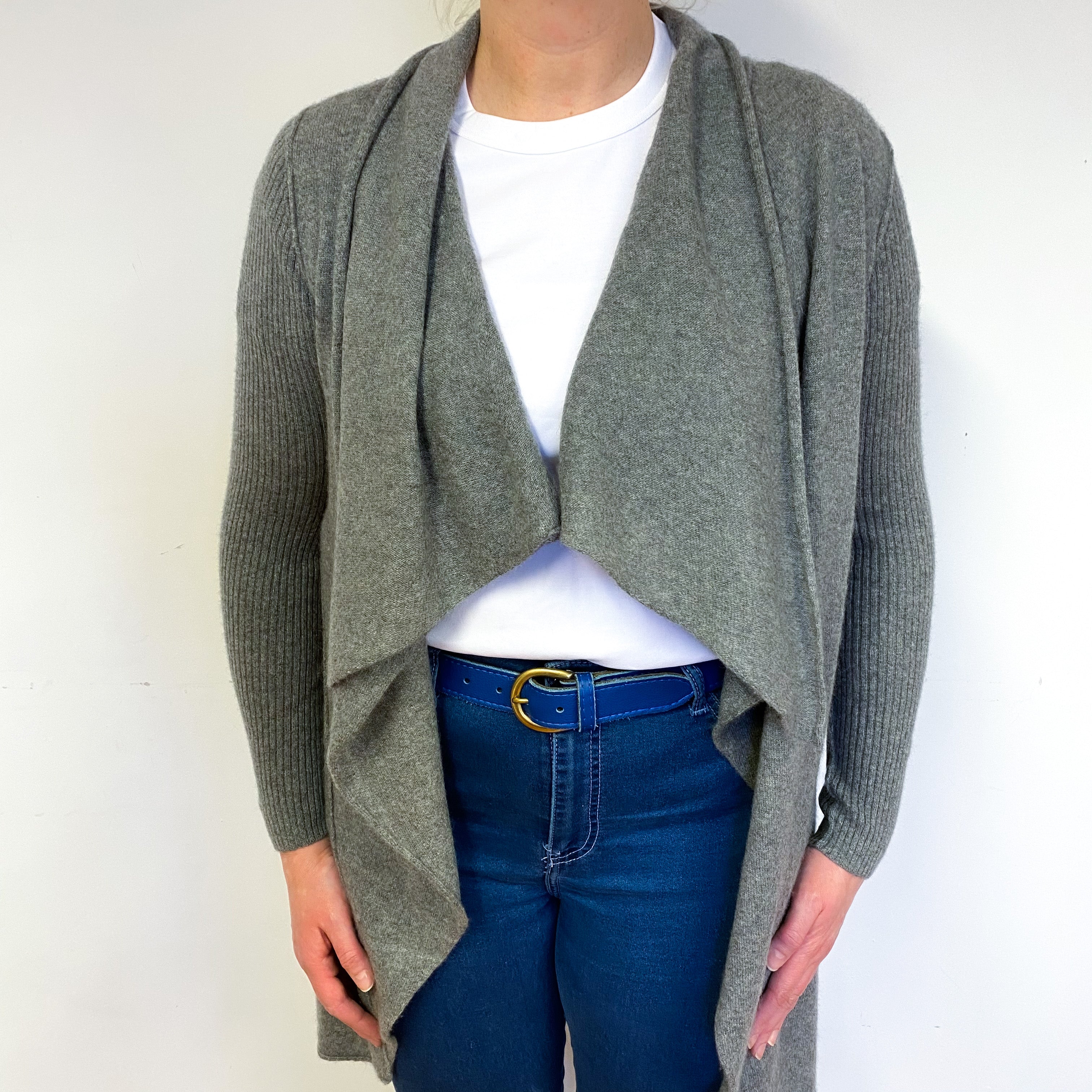 Ash Grey Cashmere Waterfall Cardigan Large