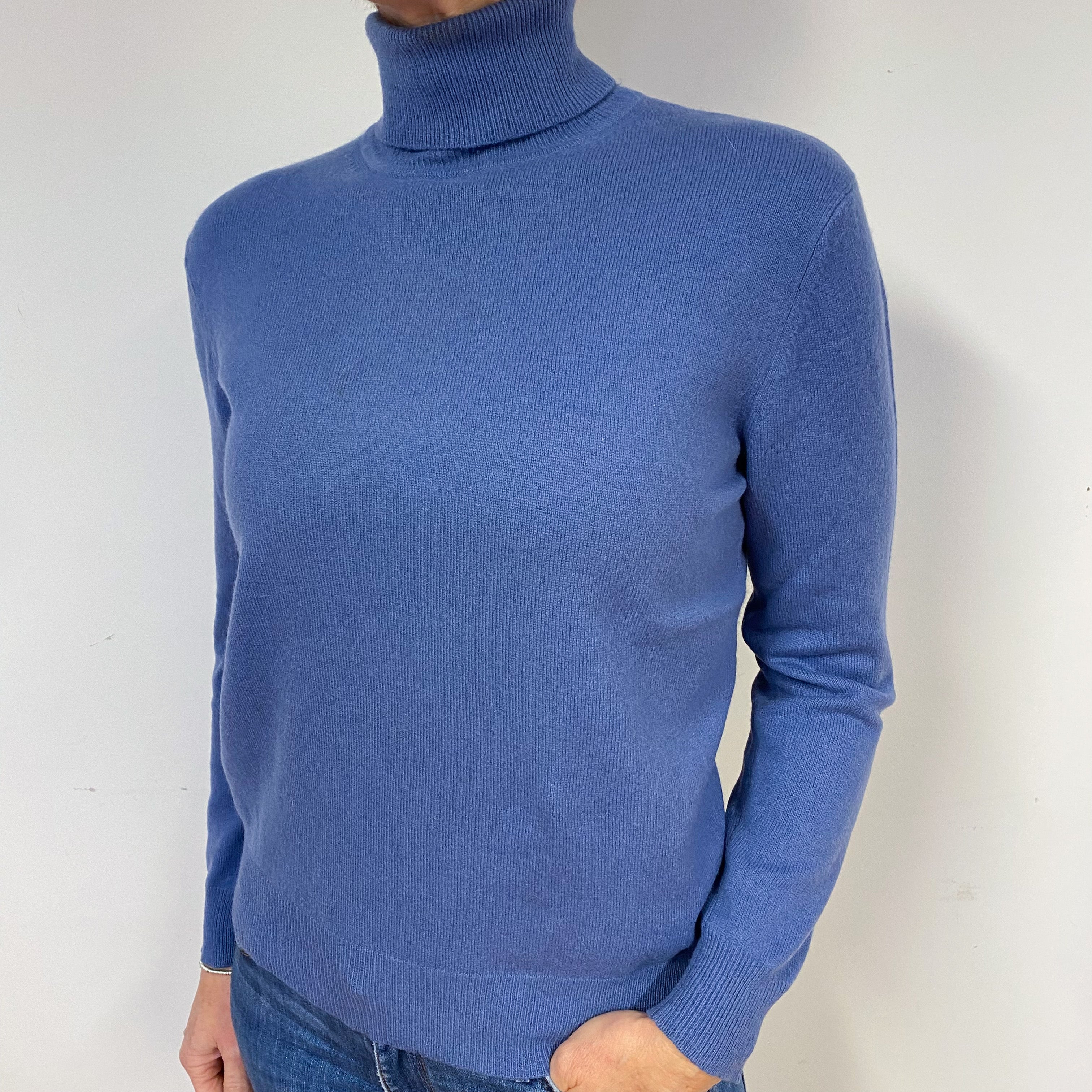 Air Force Blue Cashmere Polo Neck Jumper Medium