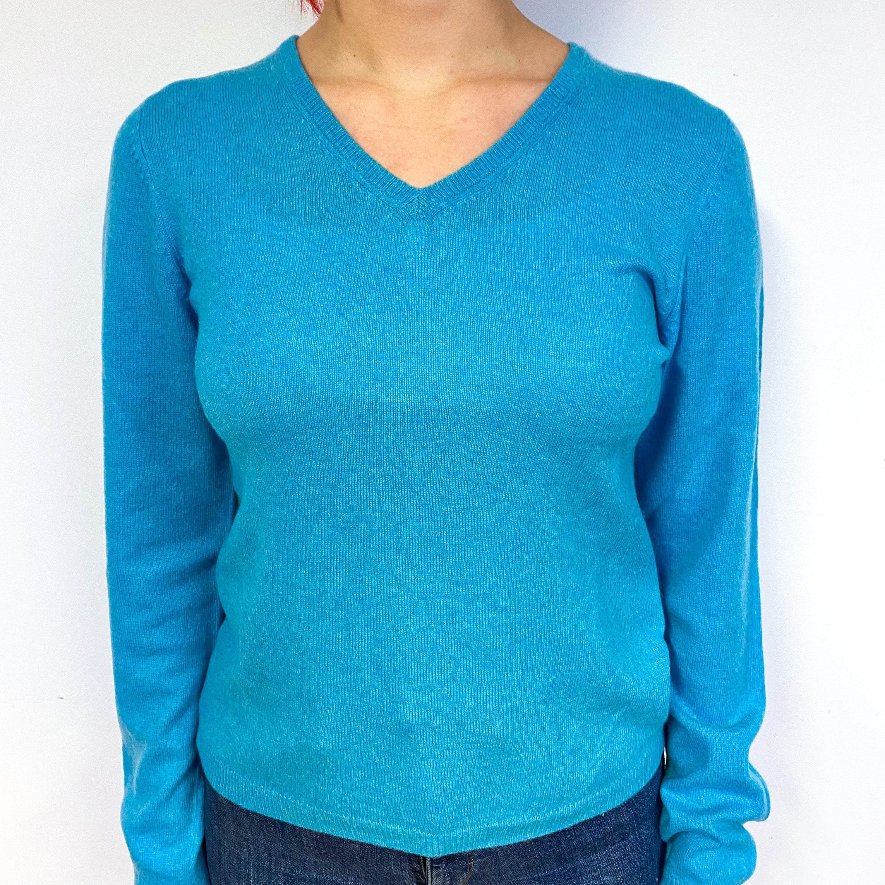 Aquamarine Blue Cashmere V-Neck Jumper Small