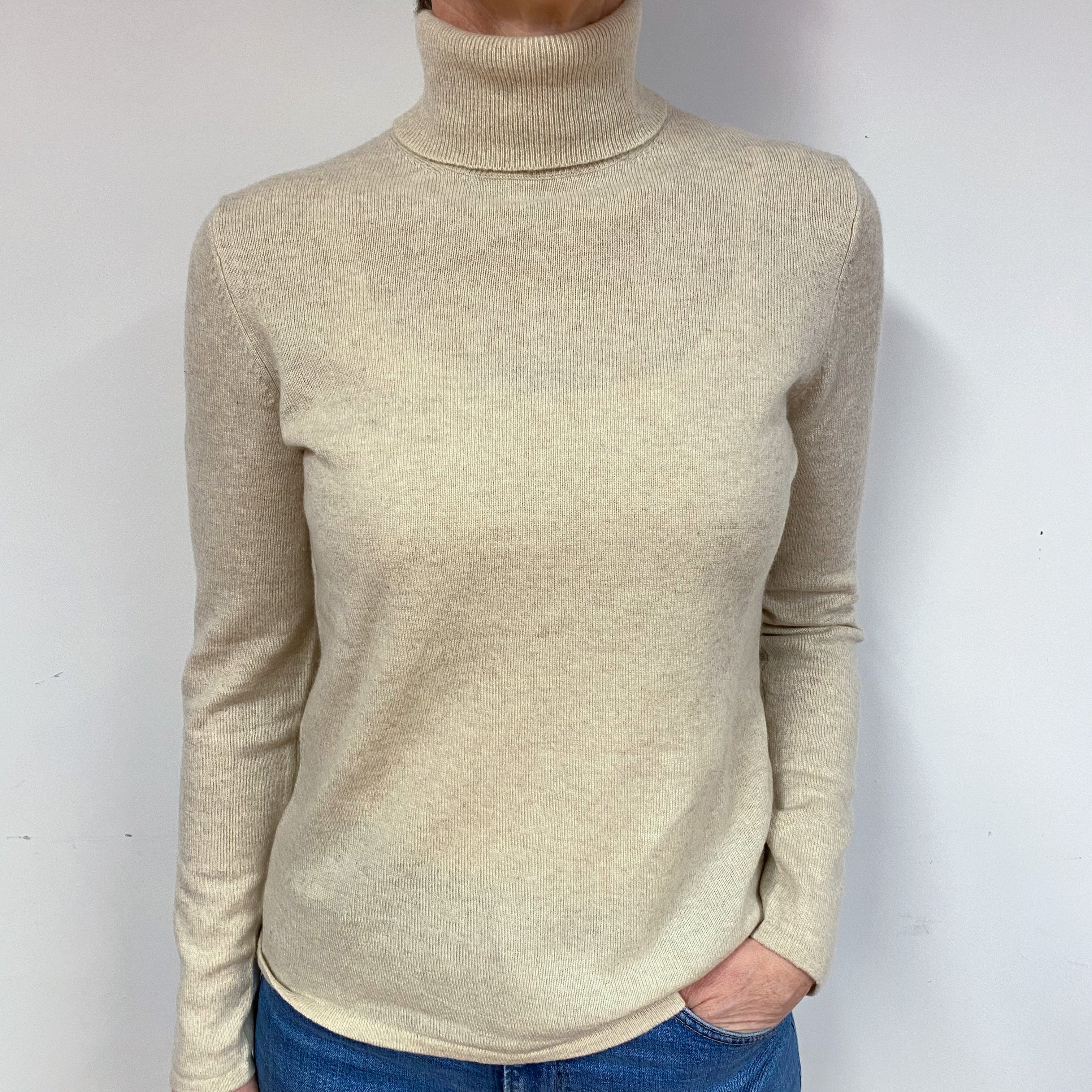 Beige Cashmere Polo Neck Jumper Medium