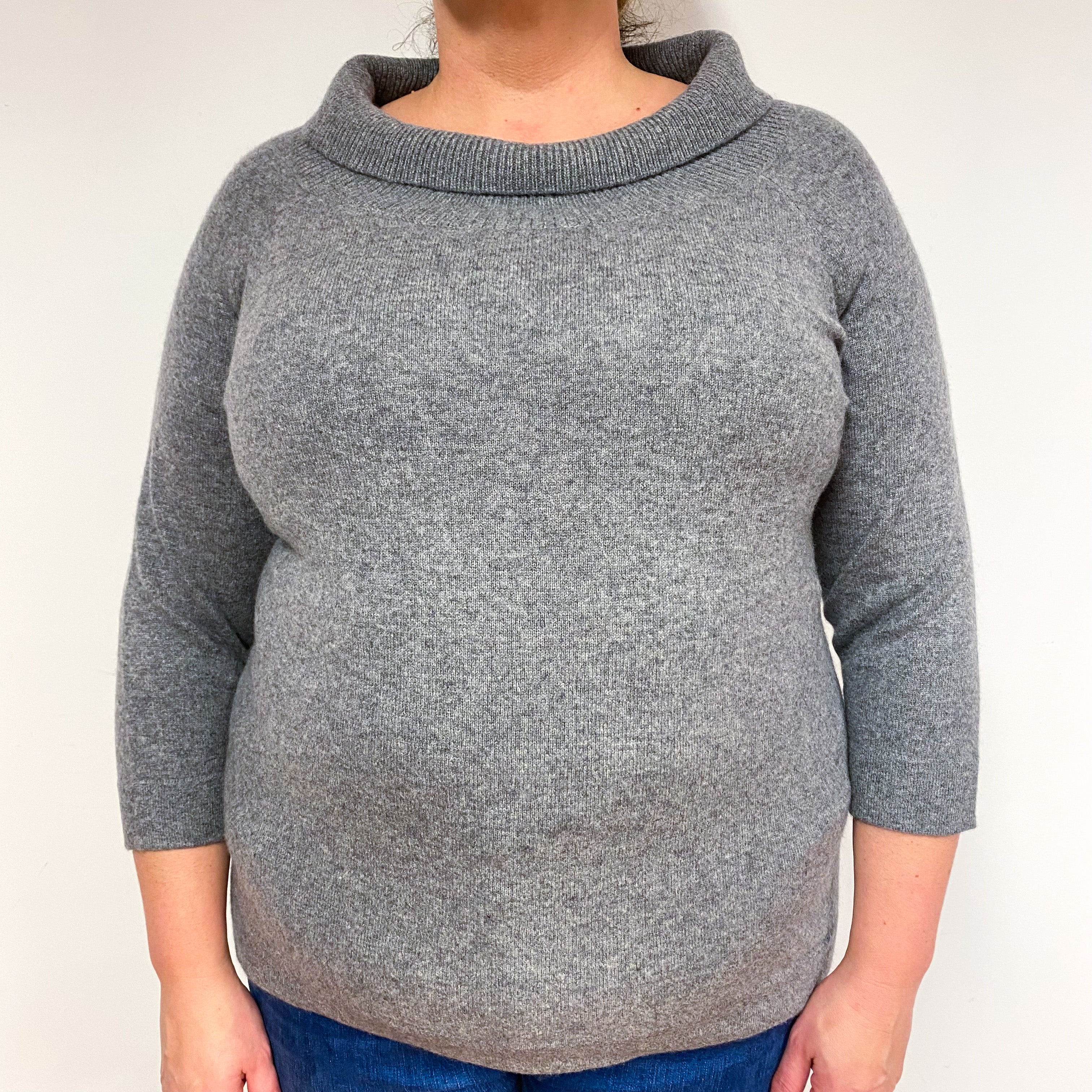 Ash Grey Cashmere Funnel Neck Jumper Extra Large