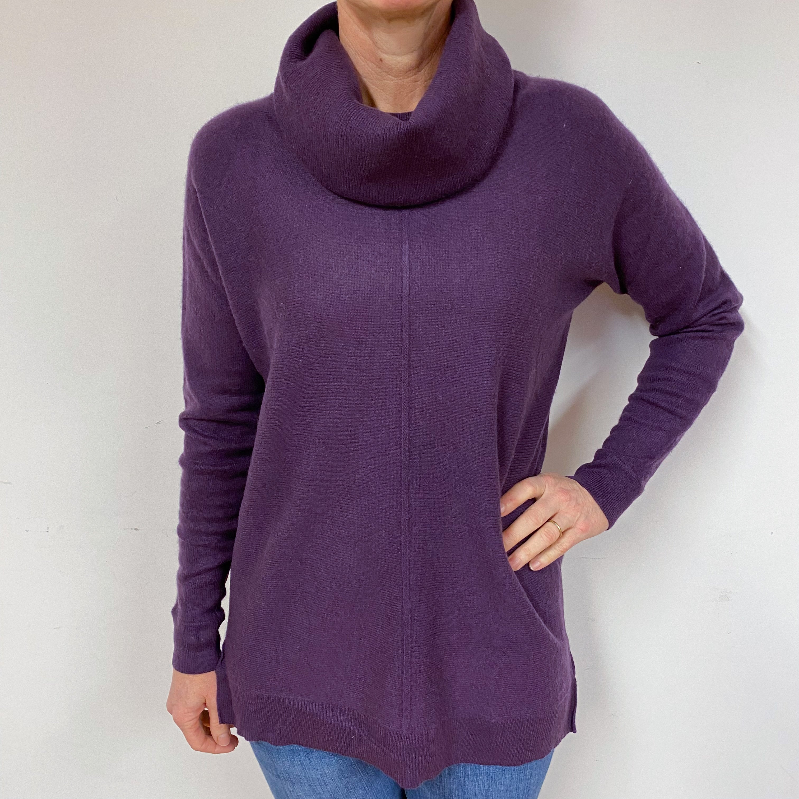 Aubergine Purple Cashmere Cowl Neck Jumper Medium