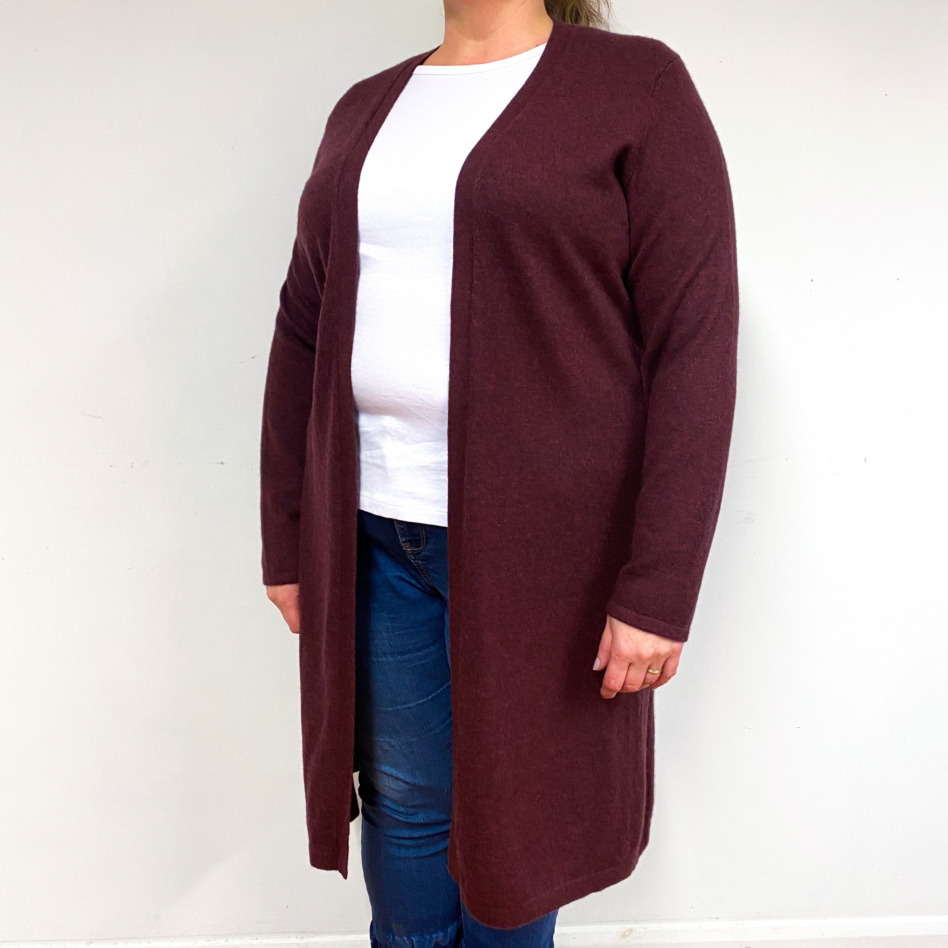 Aubergine Purple Cashmere Edge to Edge Cardigan Extra Large