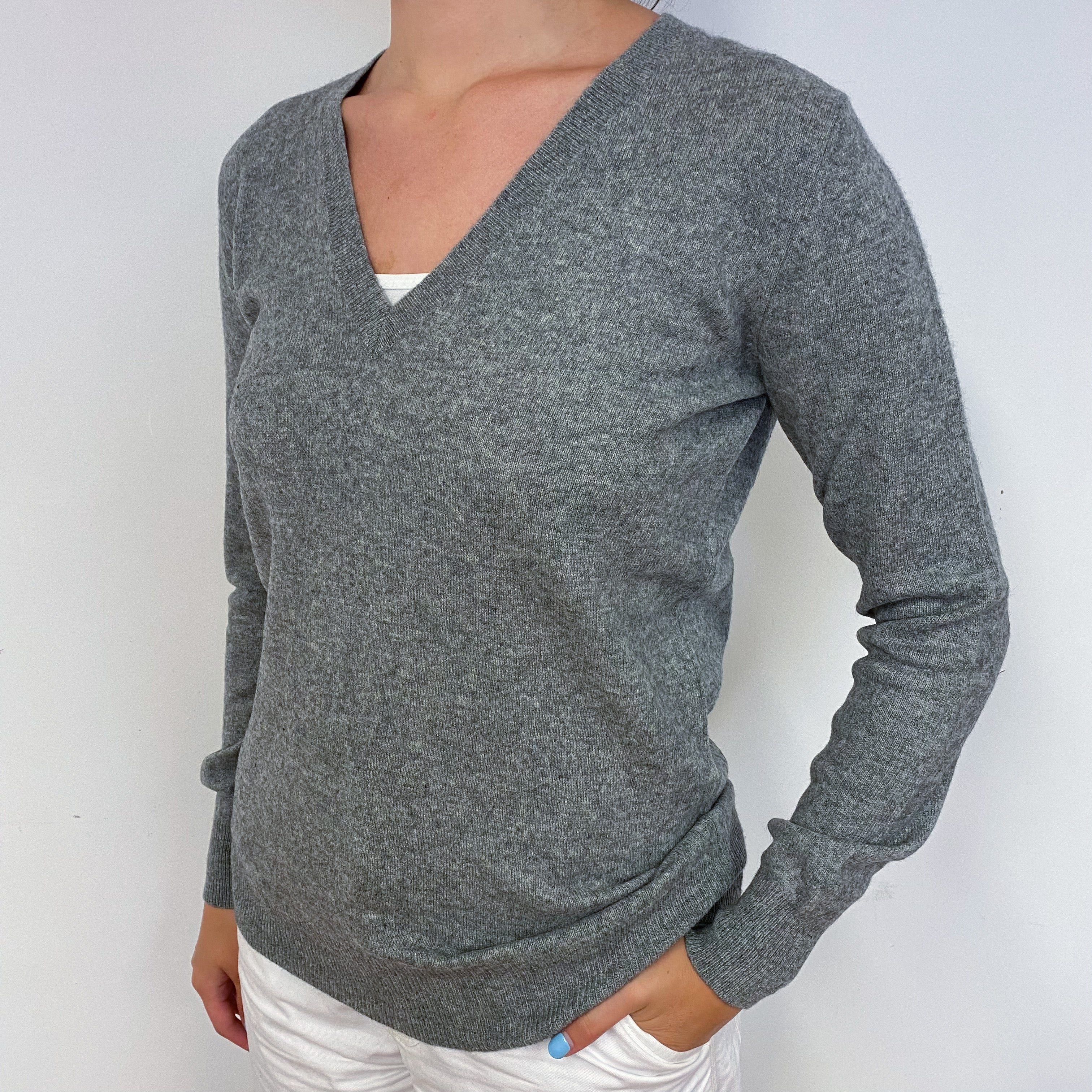 Ash Grey V Neck Cashmere Jumper Small