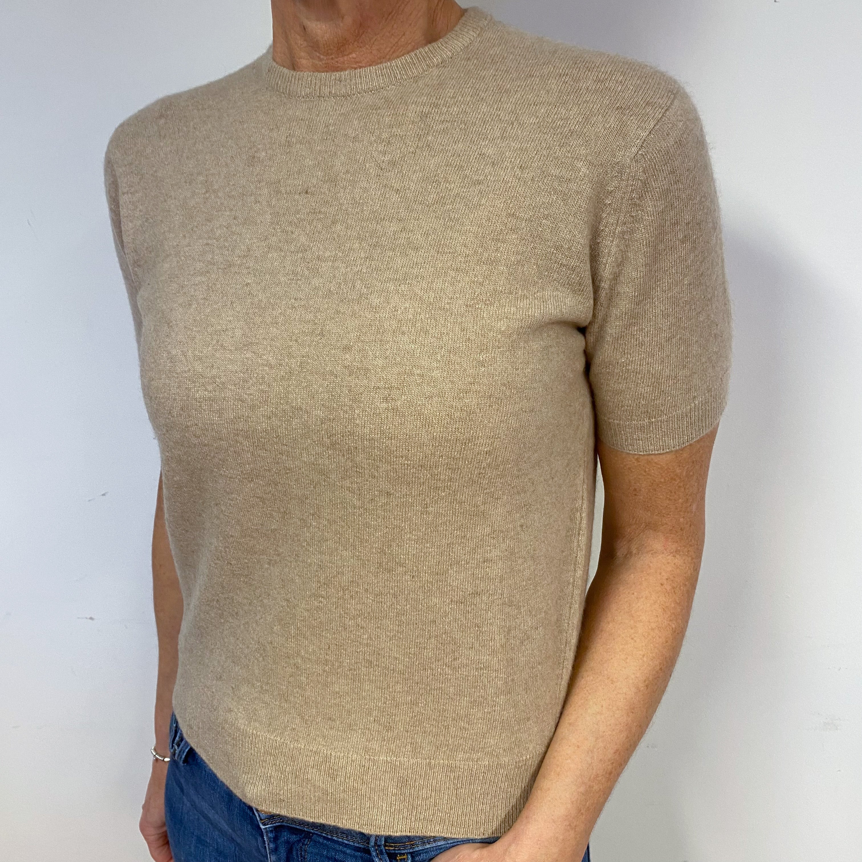 Beige Cashmere Short Sleeved Jumper Medium