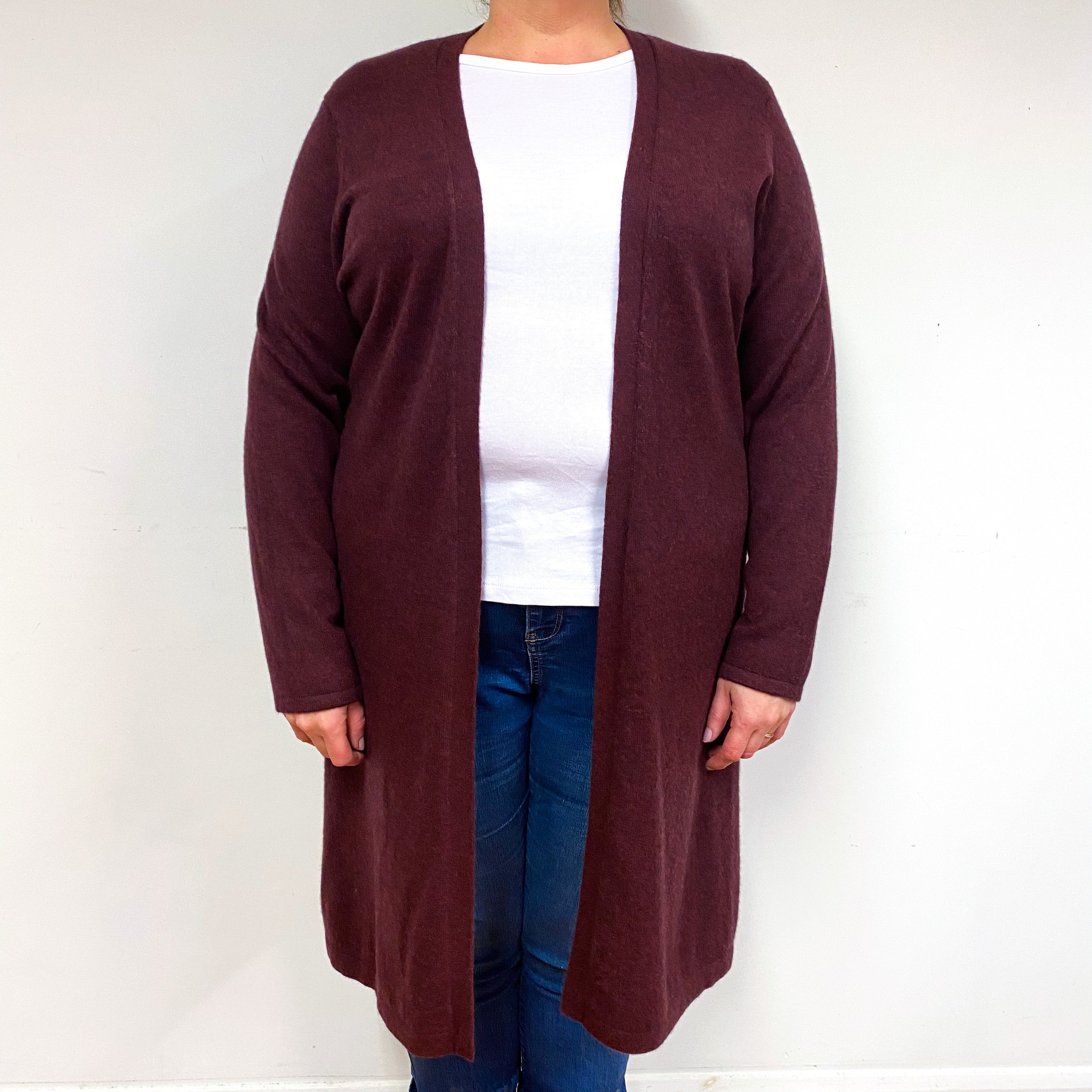 Aubergine Purple Cashmere Edge to Edge Cardigan Extra Large