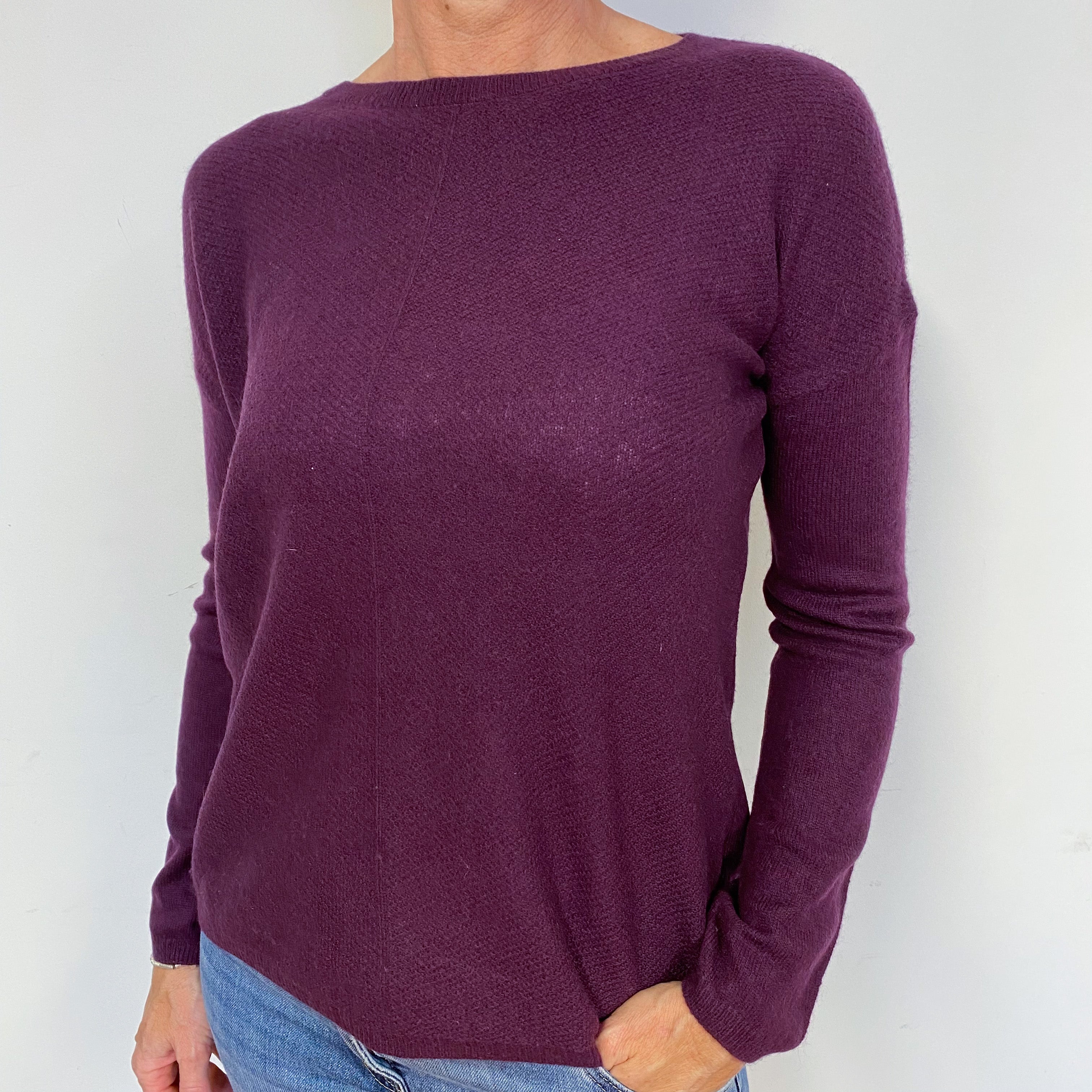 Aubergine Purple Waffle Crew Neck Jumper Medium