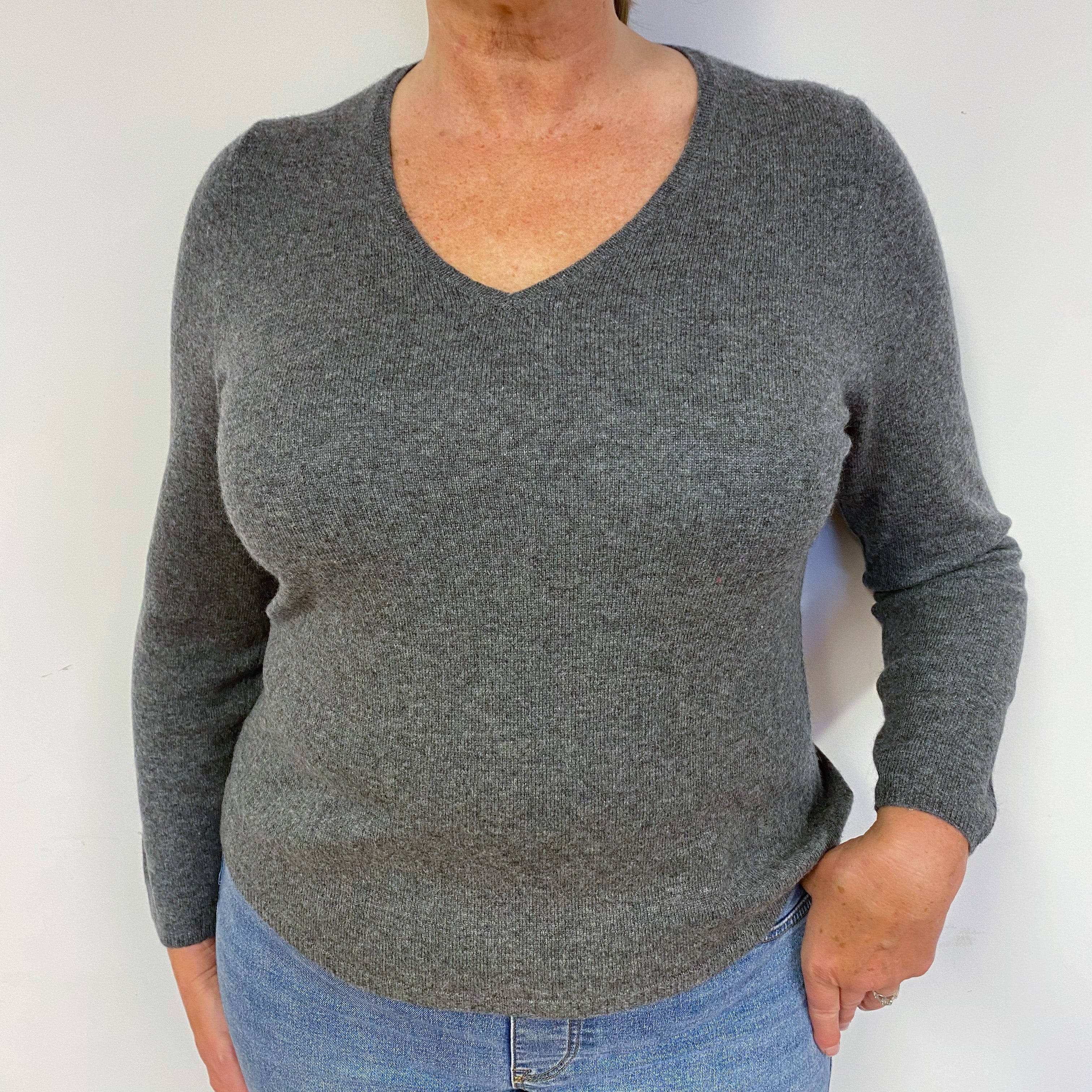 Ash Grey V Neck Jumper Large Petite