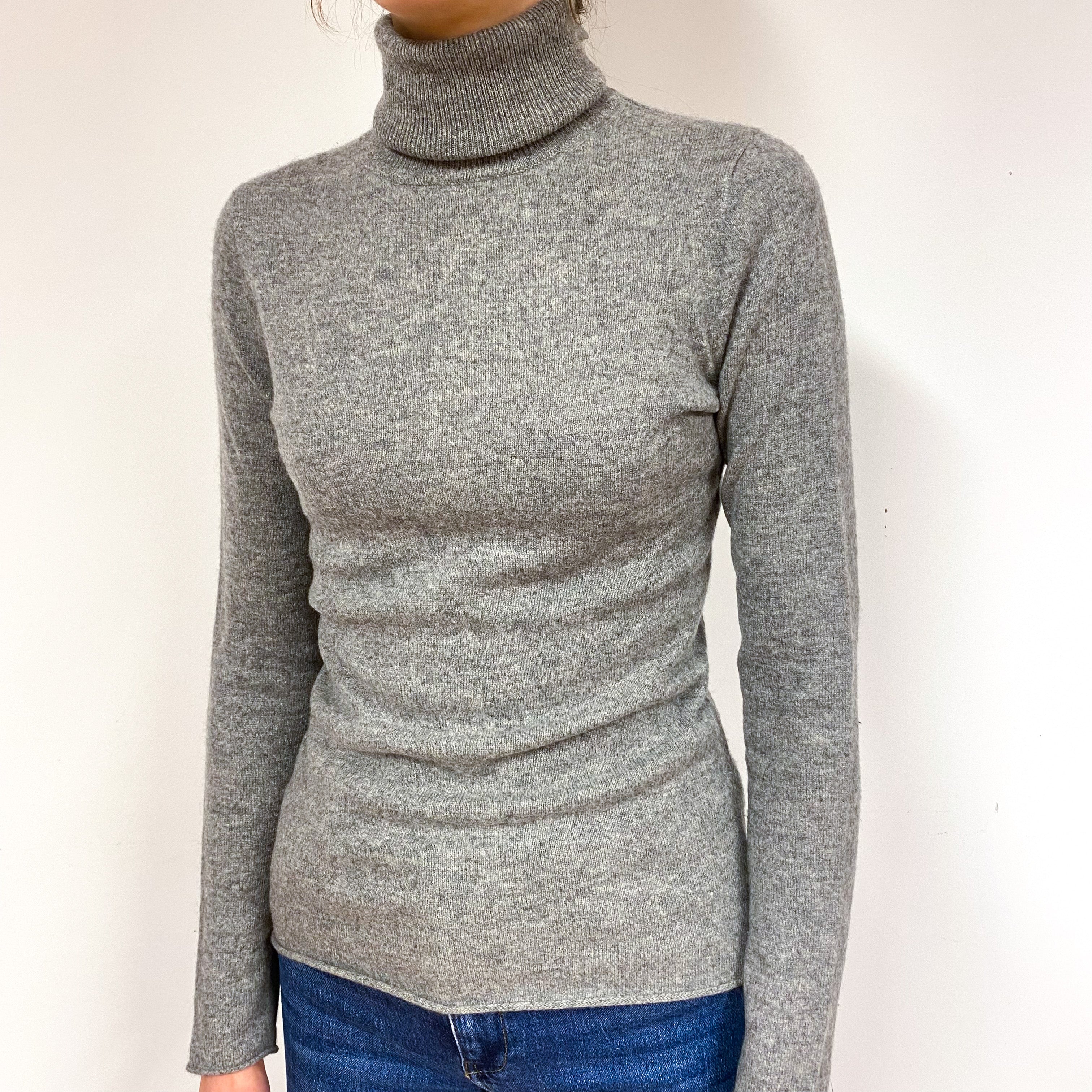 Ash Grey Cashmere Polo Neck Jumper Extra Small