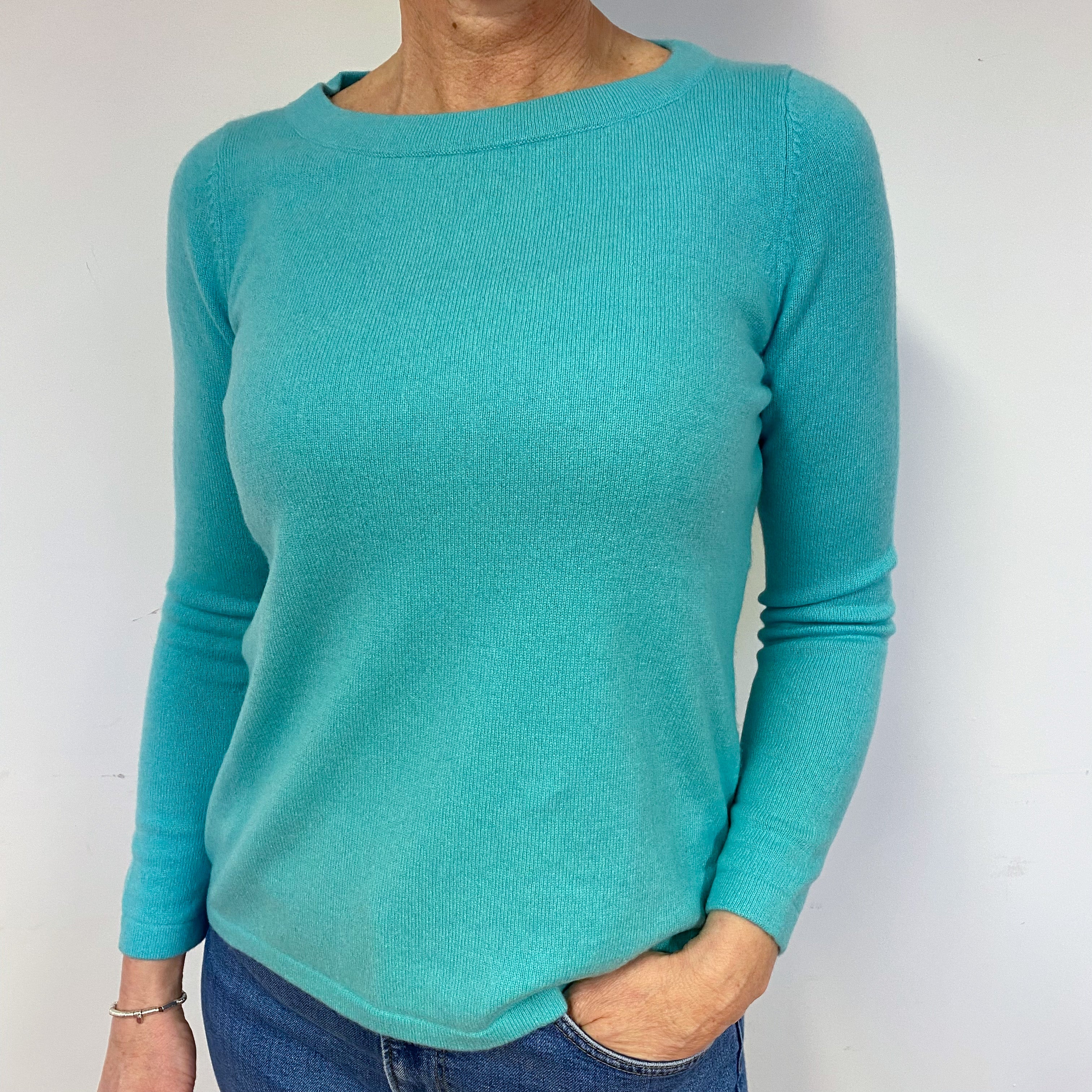 Aqua Green Cashmere Crew Neck Jumper Medium