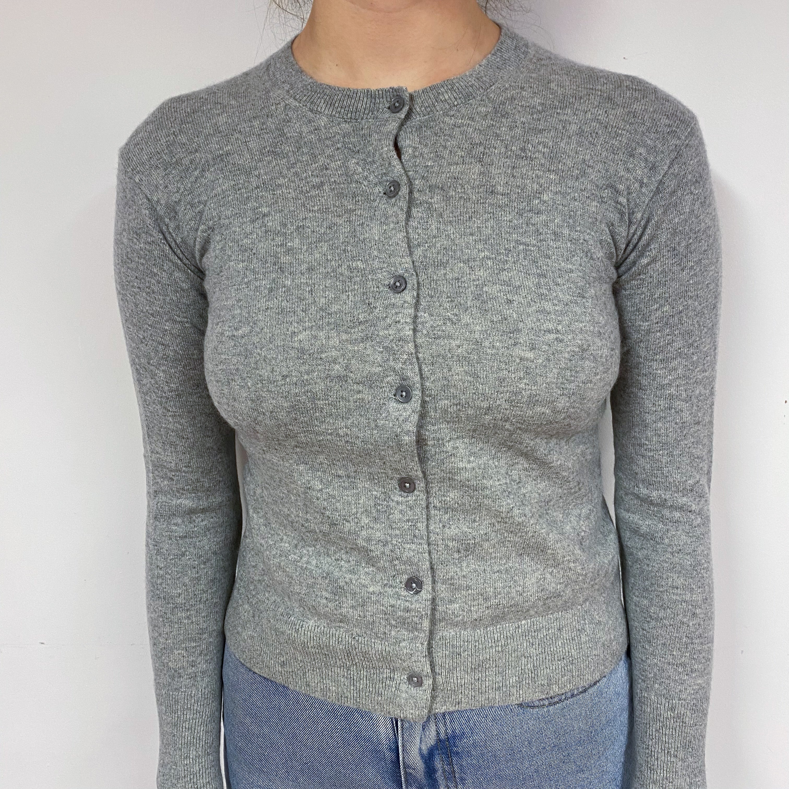 Ash Grey Cashmere Crew Neck Cardigan Small