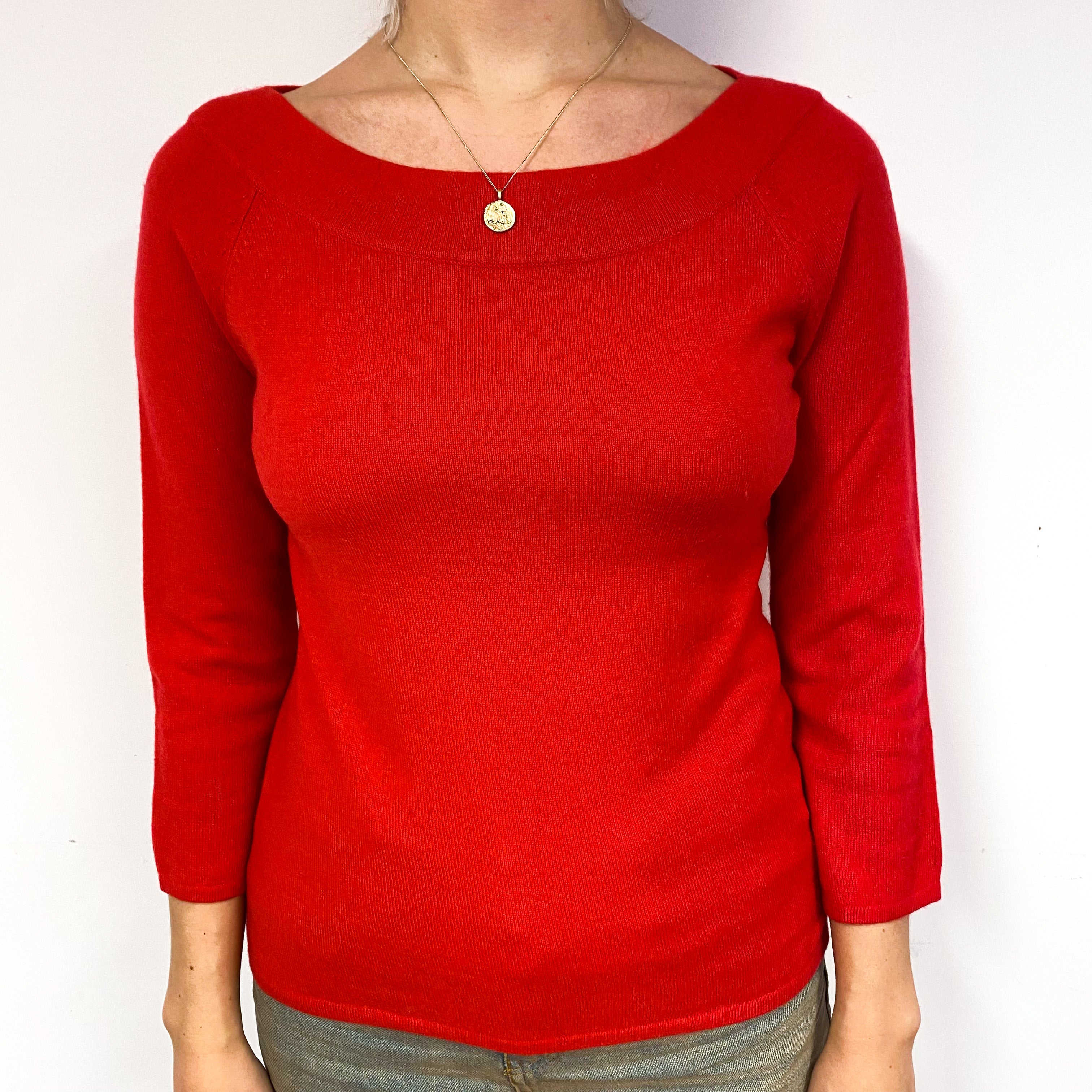 Berry Red 3/4 Sleeve Cashmere Boat Neck Jumper Small