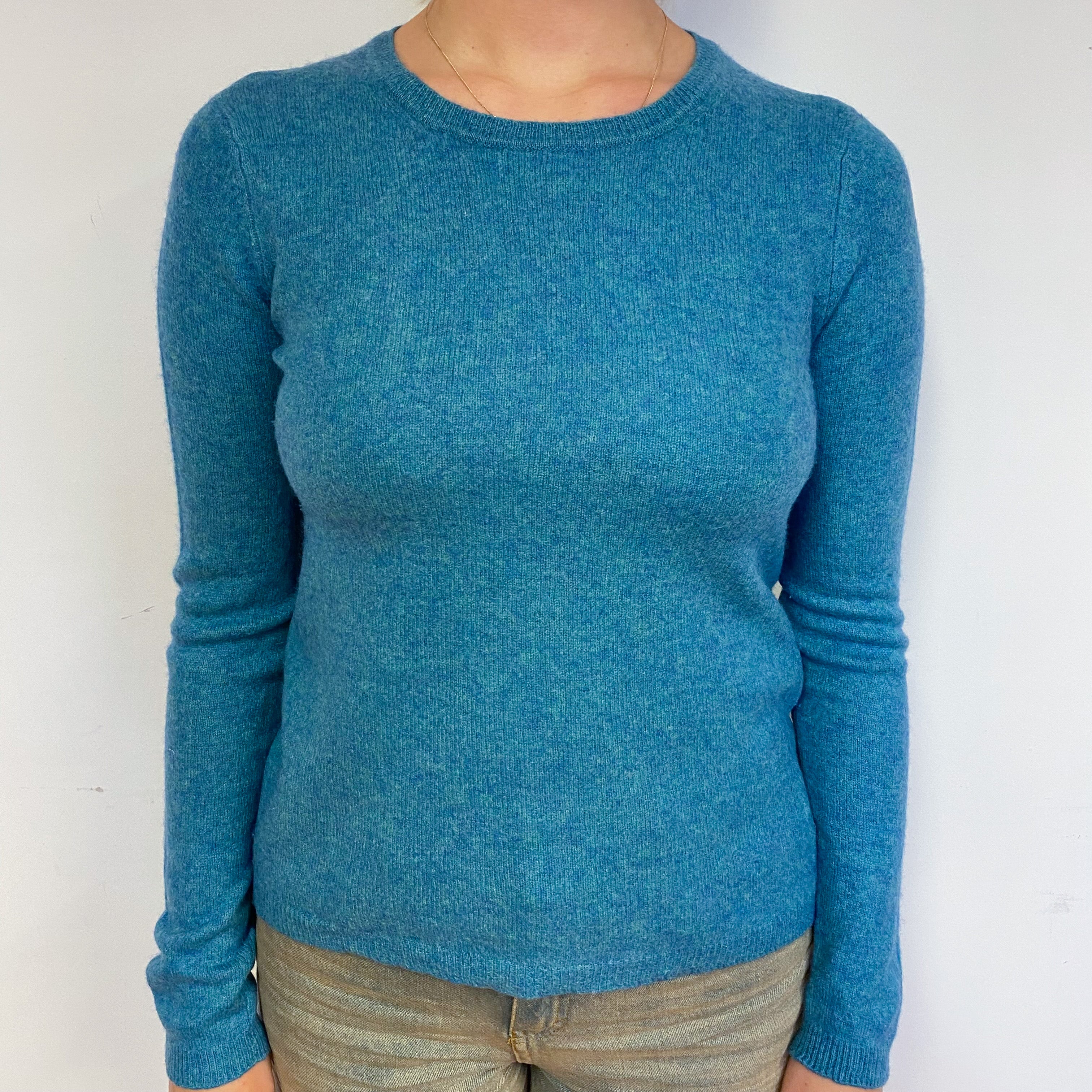 Aqua Blue Cashmere Crew Neck Jumper Small