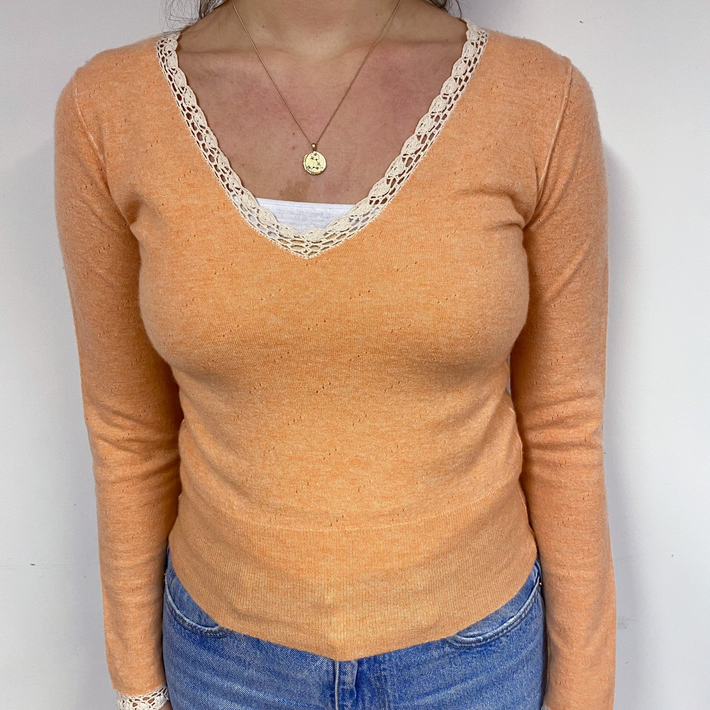 Apricot Orange Cashmere V-Neck Jumper Small