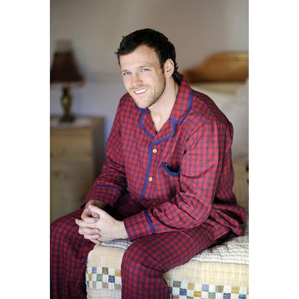 Men's Irish Flannel Lounge Pyjamas - Red Tartan