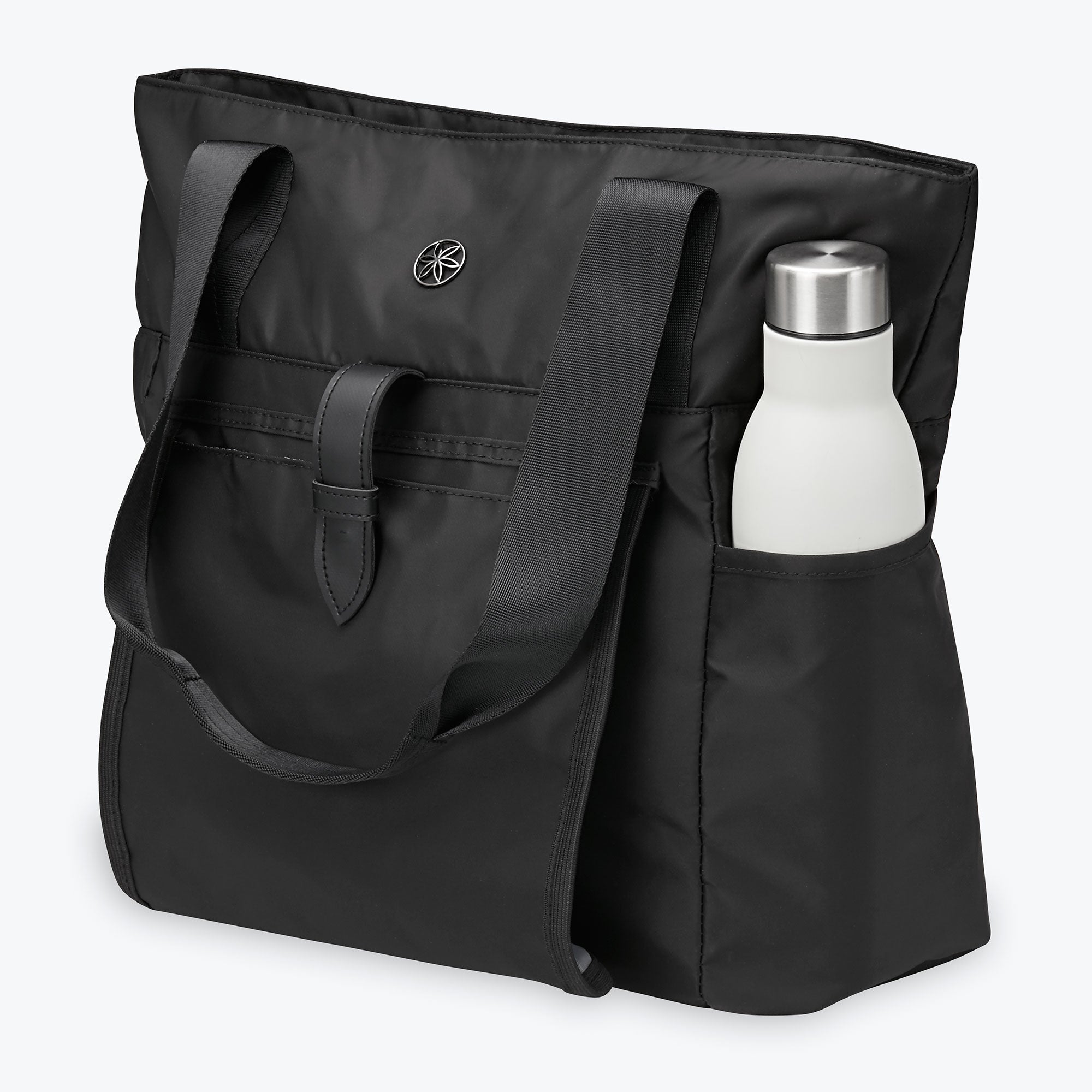 leather tote with water bottle pocket