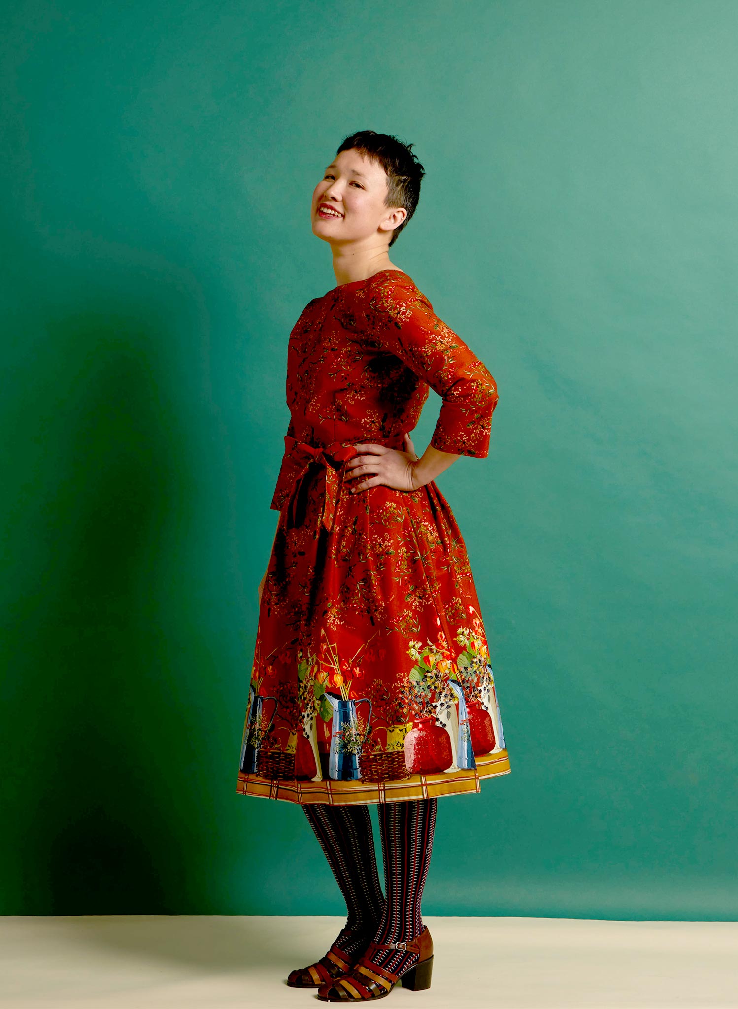 Beatrice Organic Cotton Dress - Rust Winter Berries Print | Palava UK