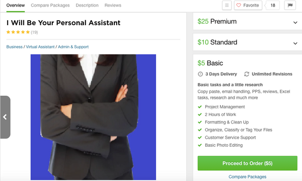 What a job looks like on Fiverr - I've actually used this listing before. 