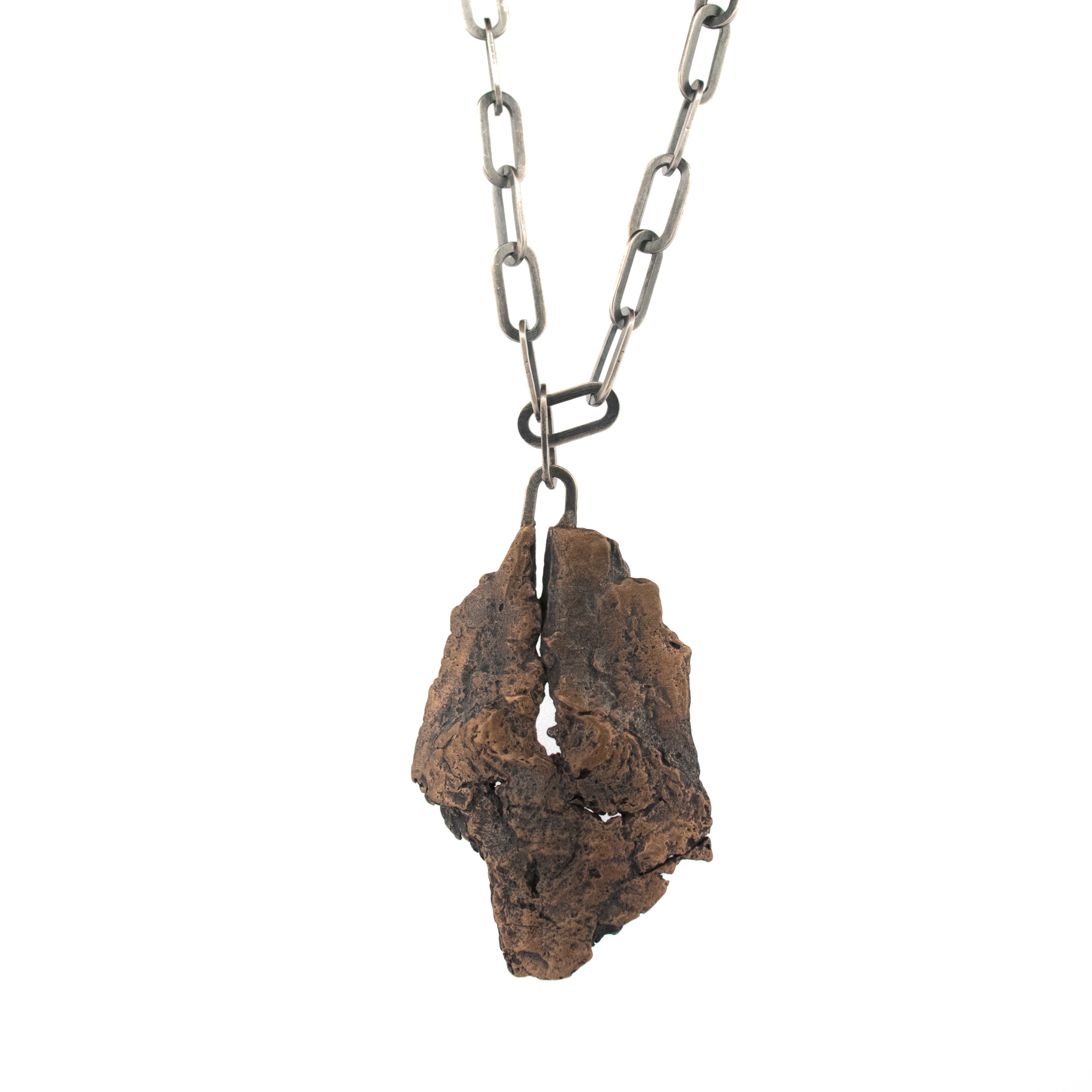 bronze tree bark necklace with sterling silver chain