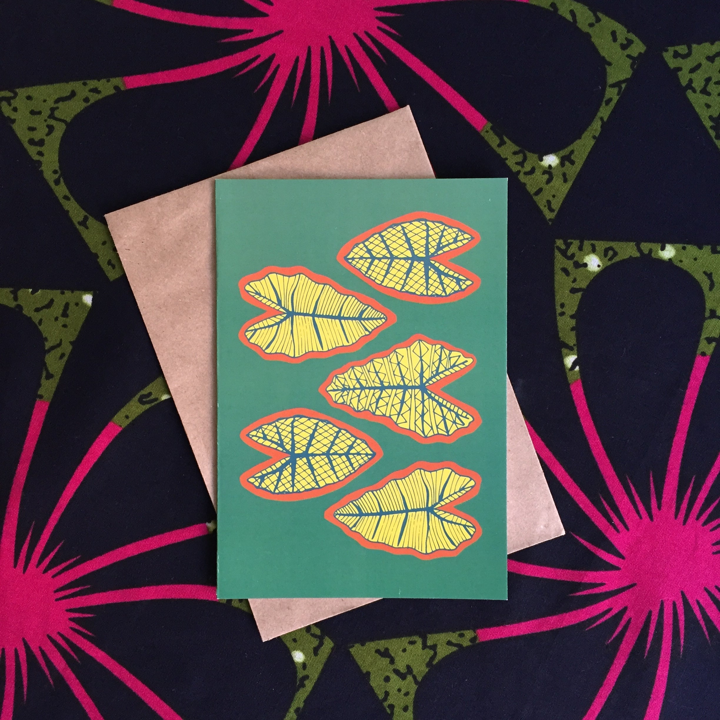 Green Tropical Leaves Greeting Card by Lulu Kitololo