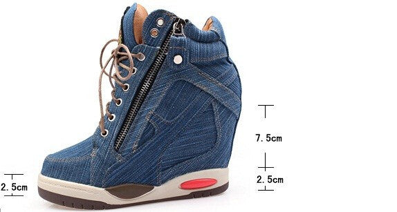 denim wedge sneakers