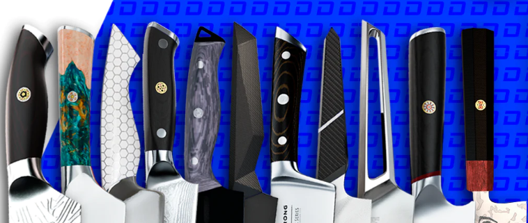 A photo of eleven Dalstrong knives.