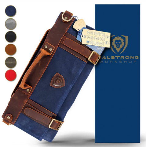 12oz Heavy Duty Canvas & Leather Blue | Nomad Knife Roll | Dalstrong