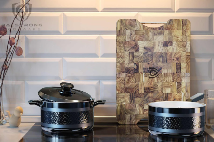 A photo of the 5 Quart Stock Pot Hammered Finish Black | Avalon Series | Dalstrong in the kitchen