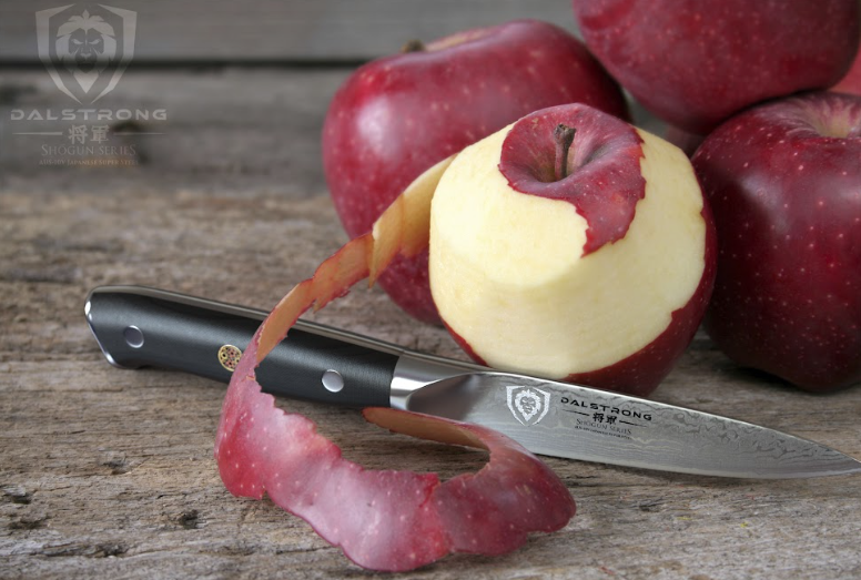 A photo of an peeled apple with the Paring Knife 3.5" Shogun Series ELITE | Dalstrong