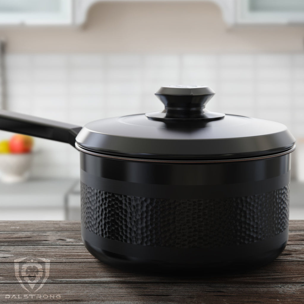 black stock pot on countertop