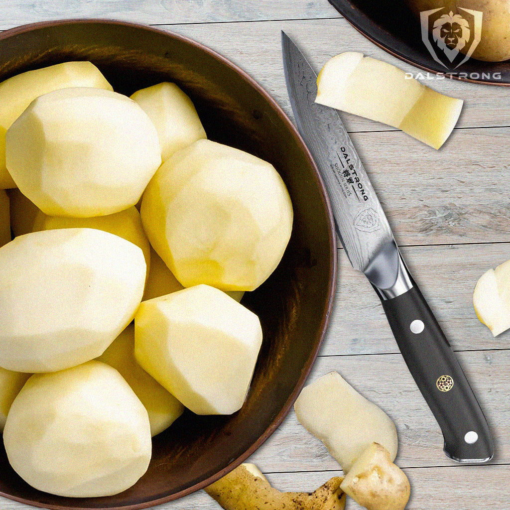 cutting potatoes with paring knife