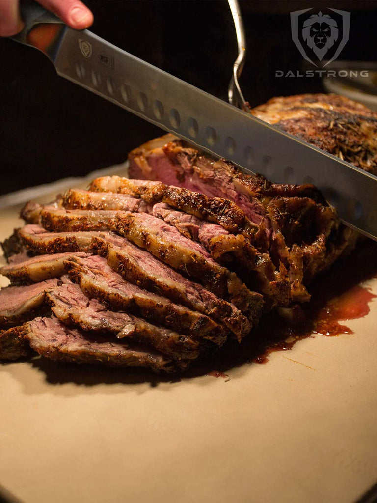 Slicing & Carving Knife 12" | Frost Fire Series | NSF Certified | Dalstrong with a sliced brisket.