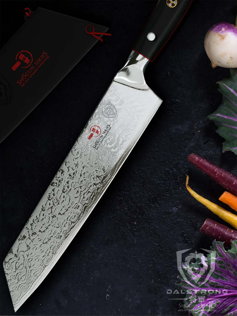 A close-up photo of the Kiritsuke Chef's Knife 8.5" | Shogun Series ELITE | Dalstrong