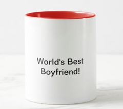 White personalized mug with worlds best boyfriend text